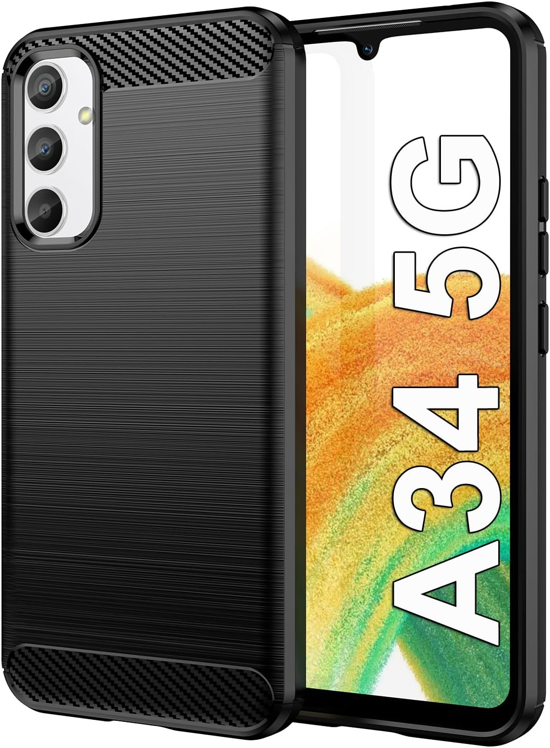 HEYUS Case for Samsung Galaxy A34 5G Case, Shock-Absorption Brushed Flexible Soft Carbon Fiber Protective Cover for Samsung A34 5G - Black image number 4