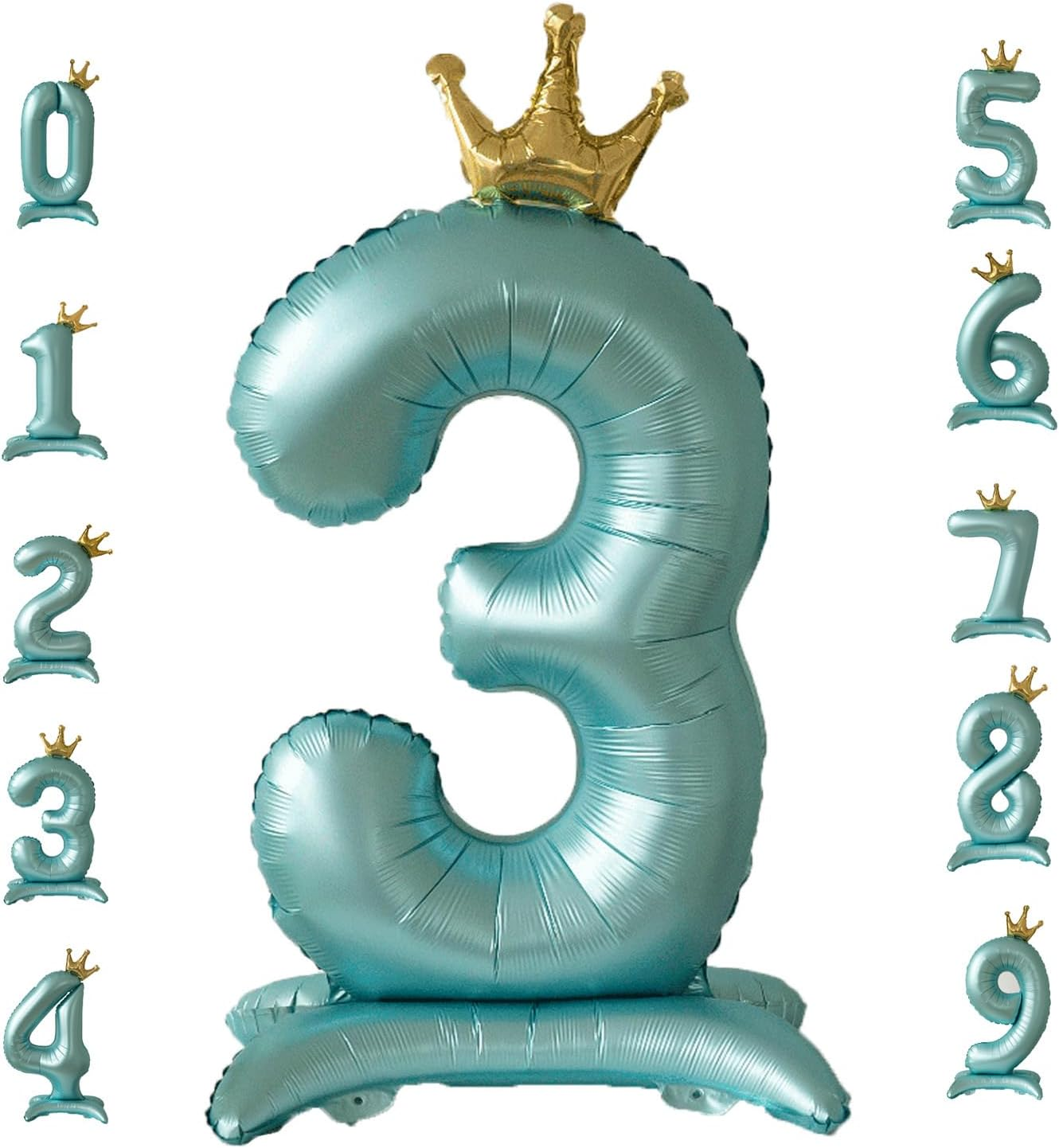 Standing Number 3 Balloon with Crown, 42 Inch Jumbo Mylar Foil Balloons Helium or Air Balloons for 3Nd 13 23 Birthday Party Celebration Decoration Blue Number 3 image number 4