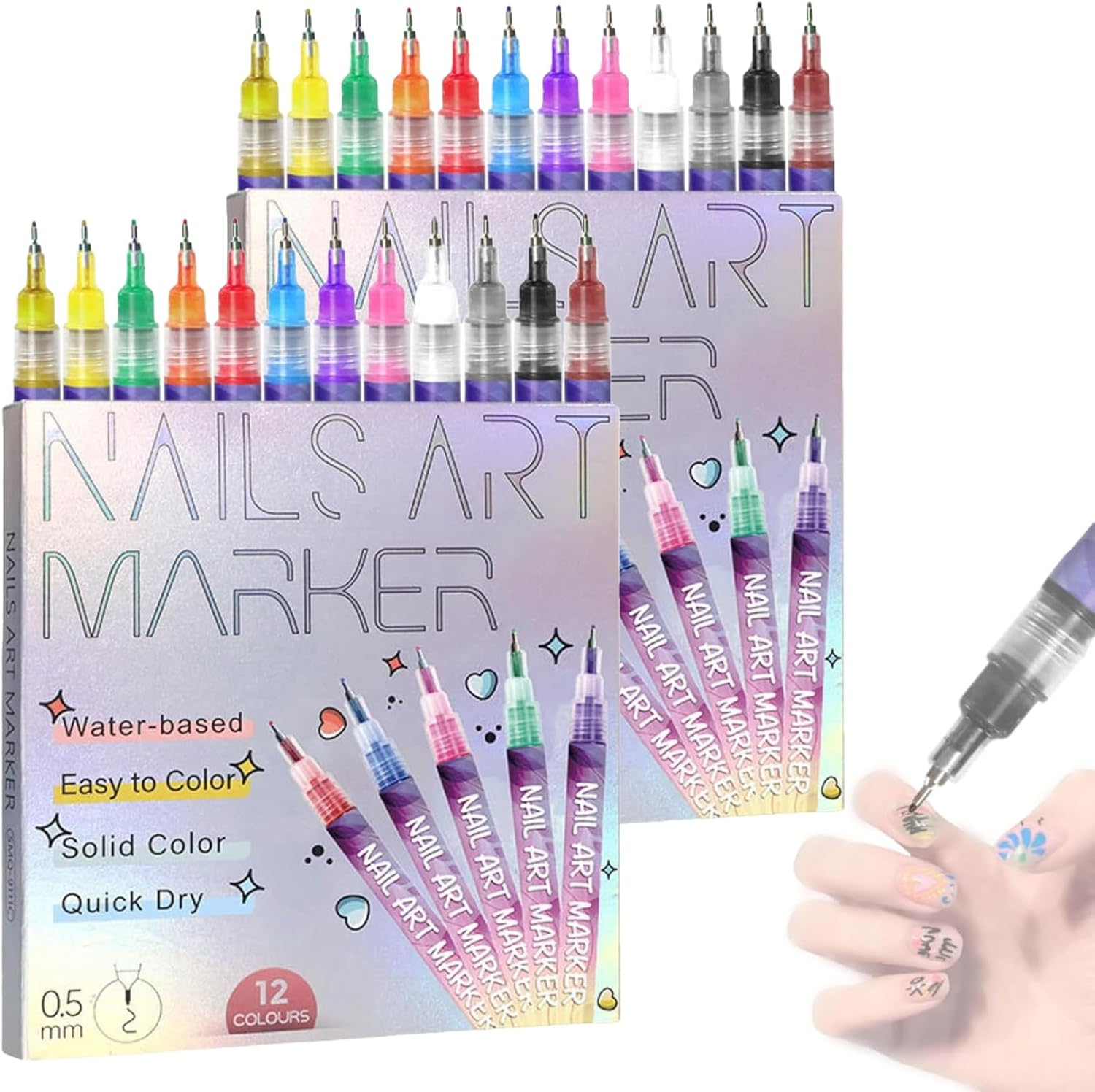 Symphonyof 12 Colors Nail Art Pens Set, 2025 New DIY Nail Art Markers for Gel Nails, Nail Polish Pens Quick Dry Nail Art Tools (2Pcs)