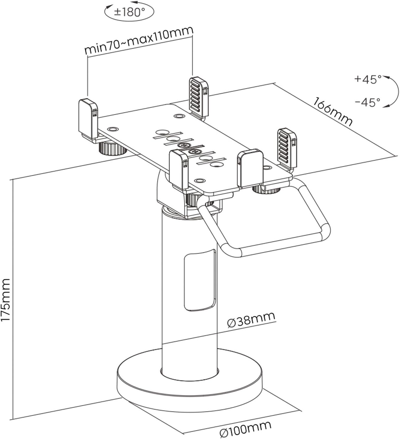 ROLINE Universal Swivel and Tilt Credit Card Terminal Stand Black image number 3