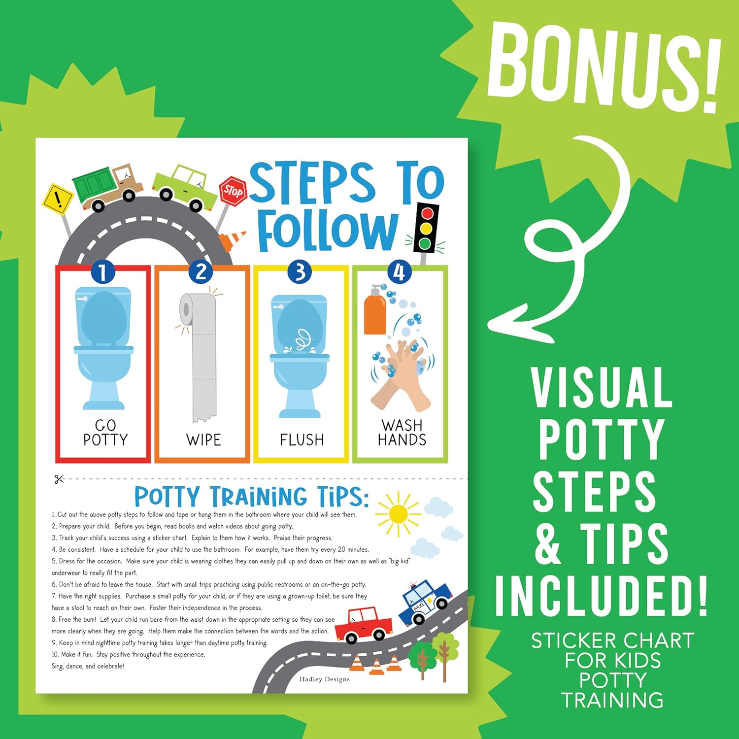 Hadley Designs Potty Training Chart for Boys with Fun Reward Stickers &ndash; Sticker Chart for Kids Potty Training, Potty Training Chart for Toddlers Boys, Sticker Chart for Potty Success image number 6