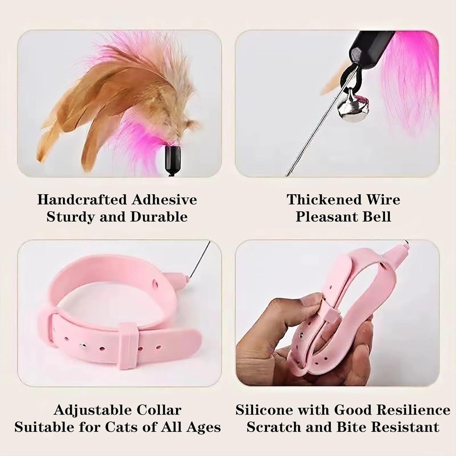 Oiuyamn Cat Collar Toys with Feathers, 2 Silicone Feather Cat Tease Sticks, Cat Wand/Cat Stick Toys with Bells, Indoor Cat Interactive Play Toys image number 3