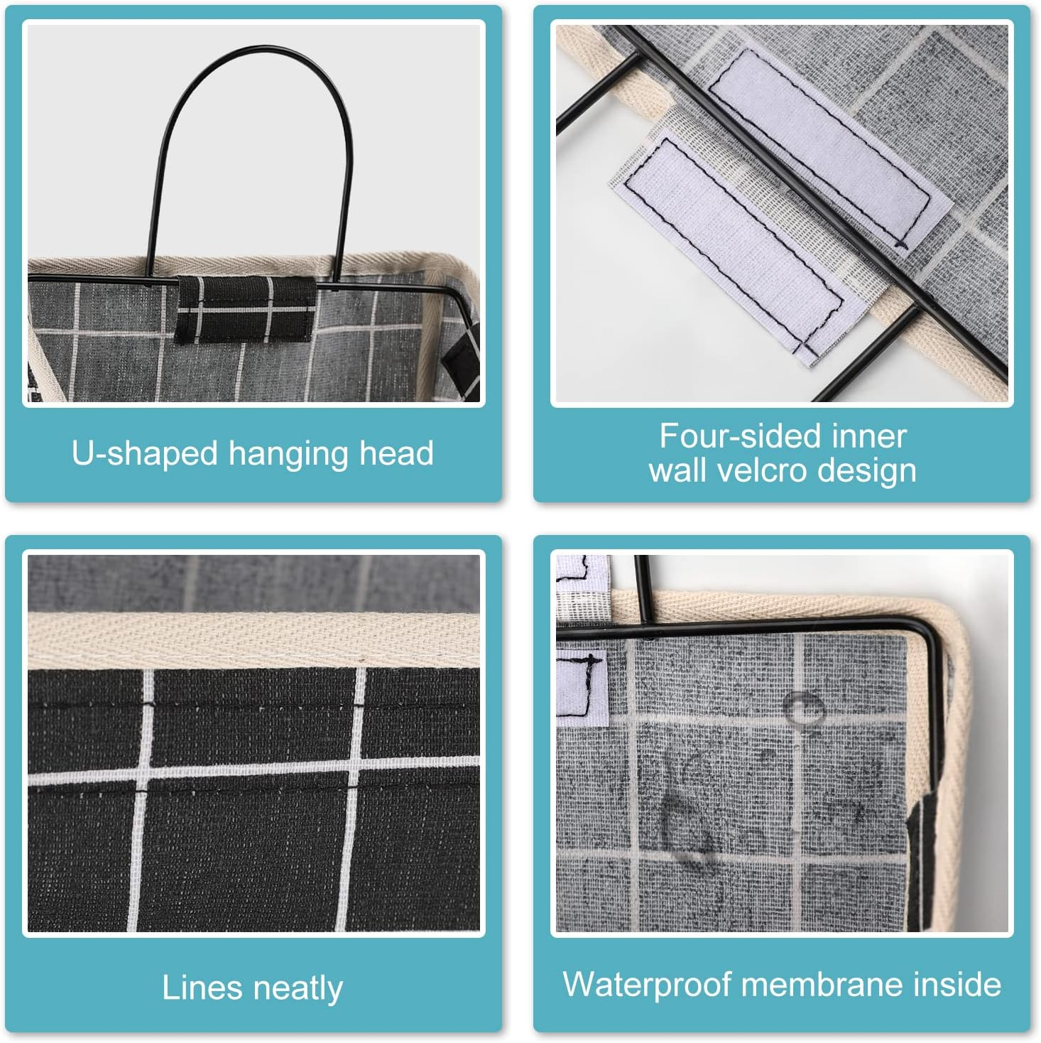 Surblue Wall Hanging Storage Bag with Sticky Hook, Closet Hanging Storage for Pocket, Bathroom Dormitory Organizer Bag, Linen Cotton Organizer Box Containers for Bedroom(Black) image number 1