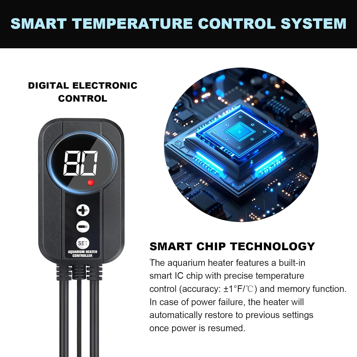 Aquarium Heater, Titanium Heater with Digital LED Controller & Temperature Probe (200W) Submersible Fish Tank Heater with Temperature Calibration for Saltwater Freshwater Tank 40 Gallon image number 5