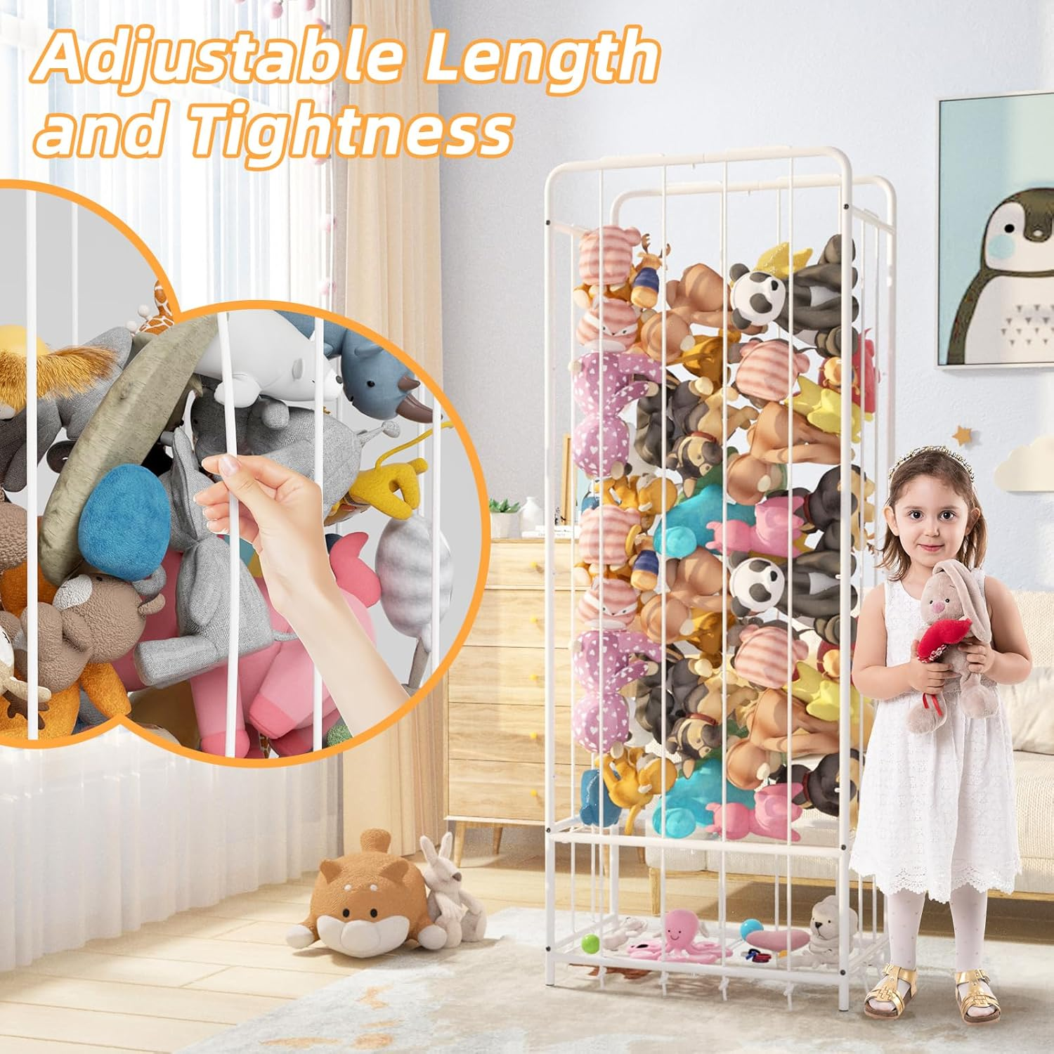 FAYDUDU Stuffed Animal Zoo Stuffed Animal Storage Toy Organization Stuffed Animals Holder Shelf with Elastic Band Stuffed Animals Cage for Nursery Playroom Bedroom Kid Room Furniture (New White) image number 2