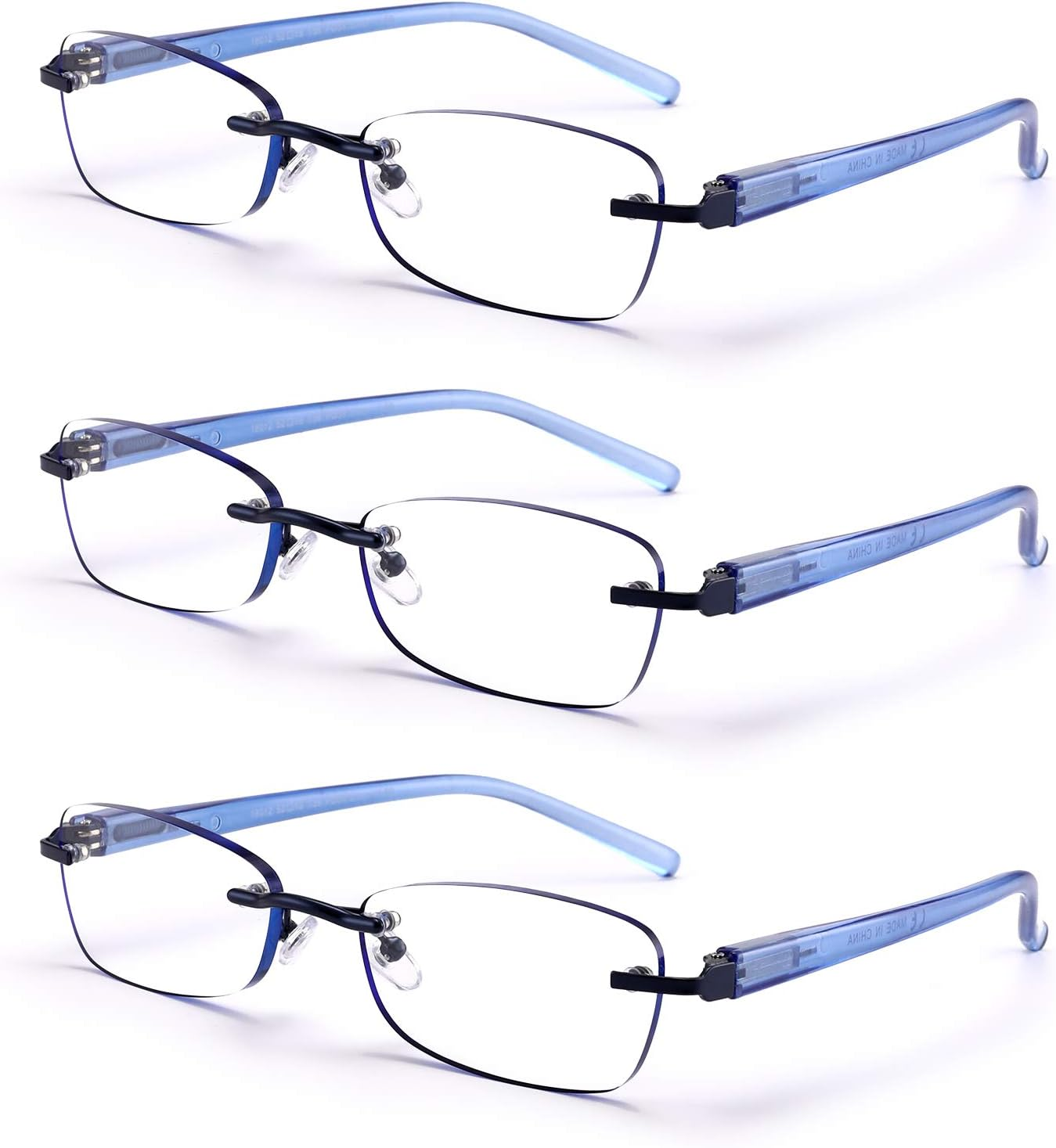 3-Pack Rimless Reading Glasses for Women over 35, UV 400 Spring Hinge Readers, Lightweight Classic Elegant Artistic Eyeglasses, Nonpres_ (Mix, 2.5 X Etc)