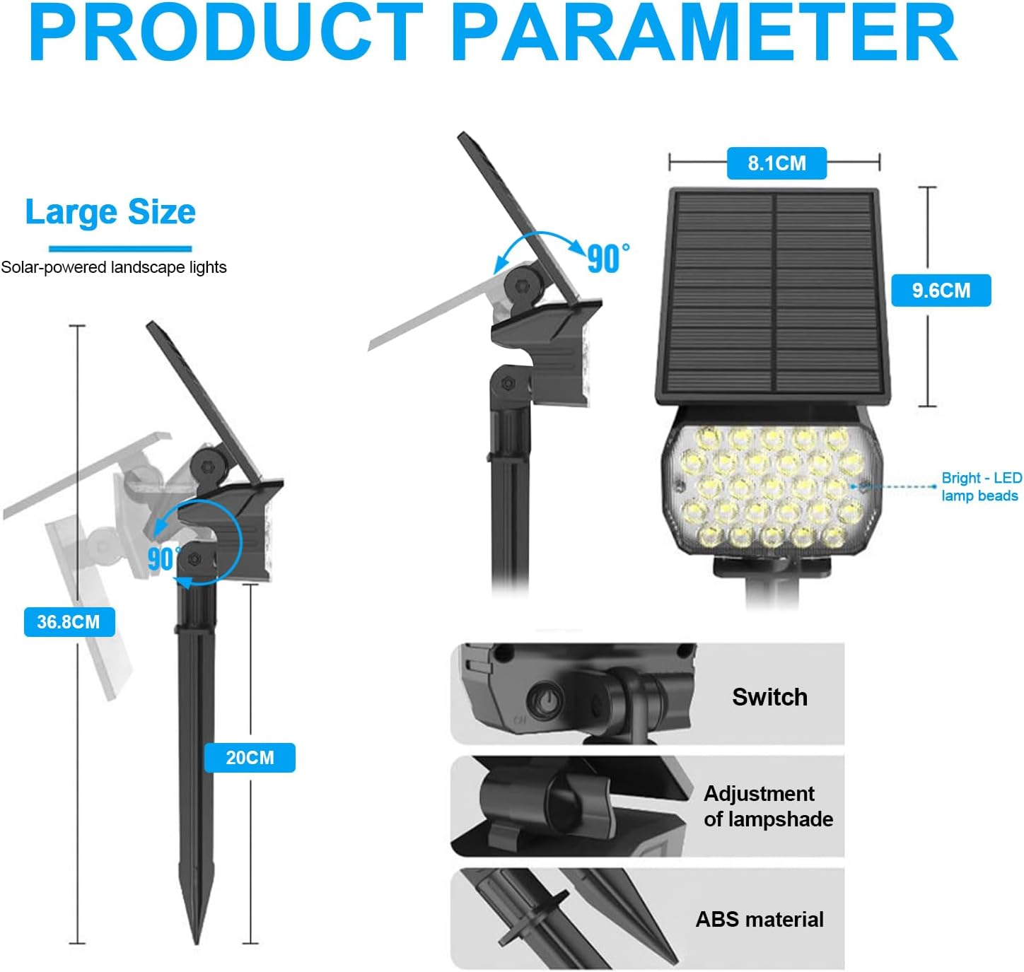 XIULIUU Solar Spot Lights Outdoor, 6 Pack Waterproof IP65 Landscape Spotlights with 3 Lighting Modes, 2-In-1 Auto On/Off Solar Powered Flood Lights for Yard Garden House Garage Pathway (Cool White) image number 1