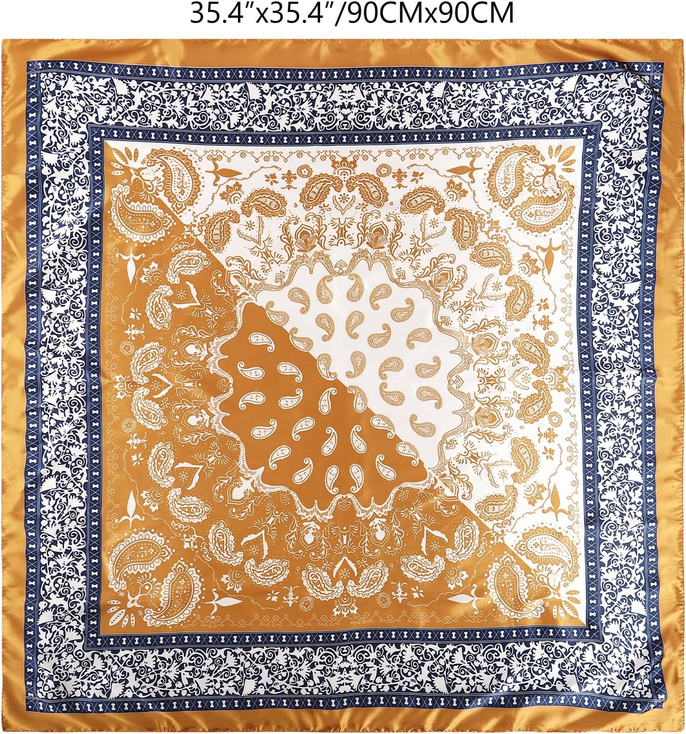 GERINLY 35 Inch Wild Rag Cowboy Scarves for Men, Large Rancher Neckerchief Silk Feel, Oversize Western Bandana - Blue image number 4