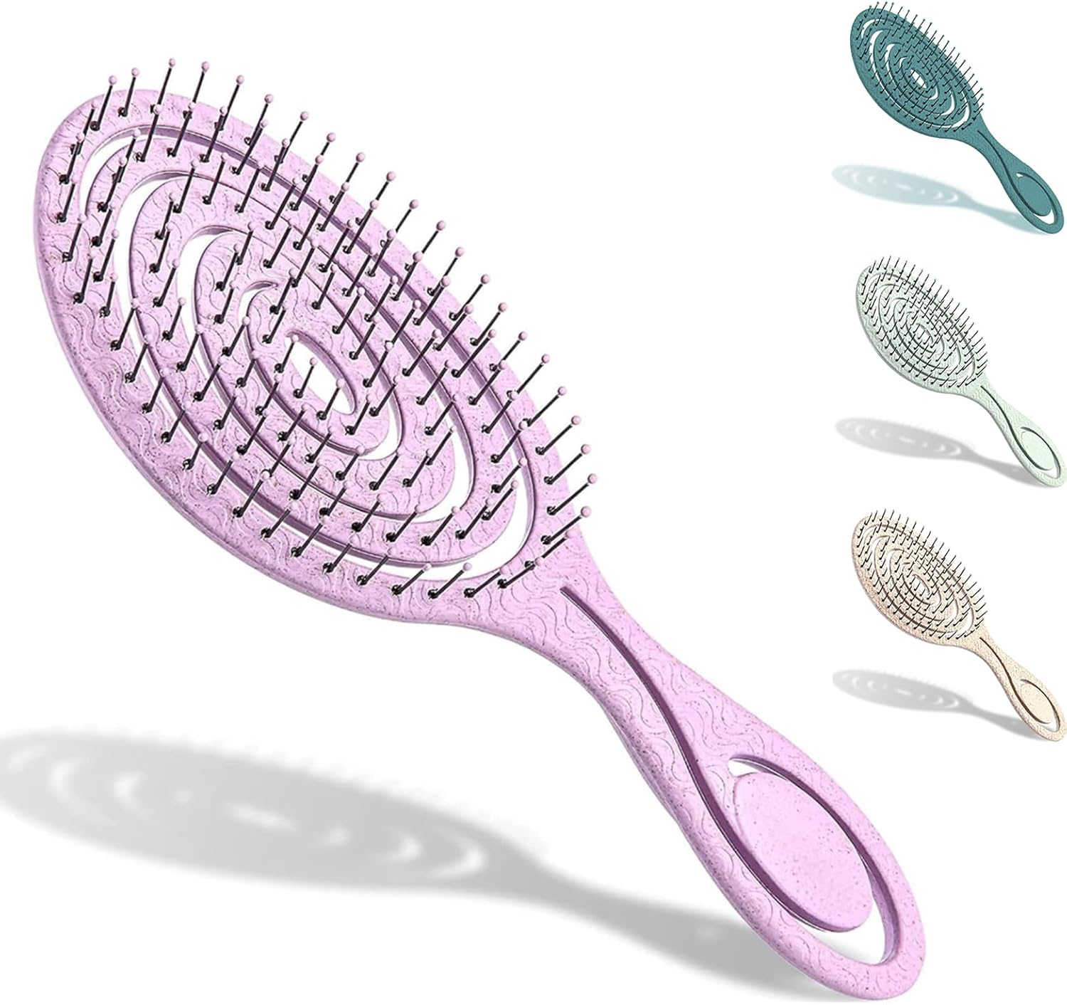 ETHEL Organic Hair Brush without Pulling for Women, Men & Children - Detangling Brush Also for Curls & Long Hair - Unique Professional Detangler Brush with Spiral Spring (Teal)