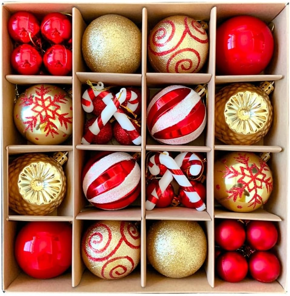 Mumoo Cat 44PCS Christmas Balls Decorations Set, Reusable Shatterproof Christmas Balls Hanging with Lanyard Decorative Unbreakable Trinket Balls for Christmas Holiday Party Home Decor (Red&Green)