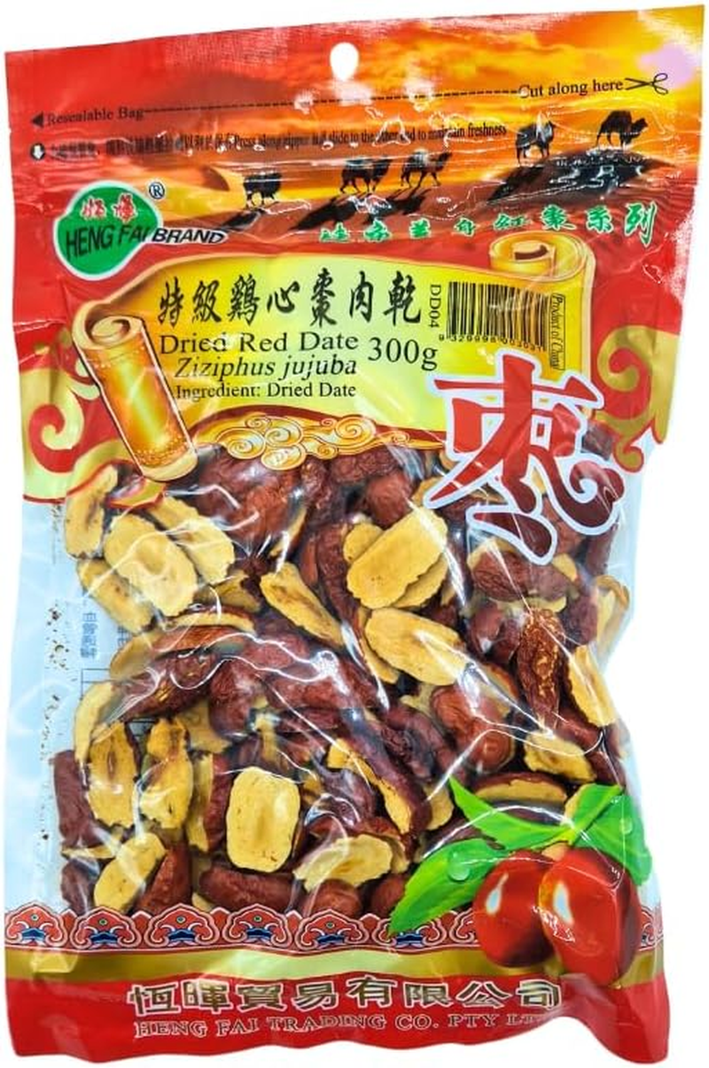 Heng Fai Sliced Dried Red Dates Ziziphus Jujuba | Organic Naturally Sweet Fruit for Tea, Soups, and Desserts | Rich in Fibre, Vitamins, and Antioxidants | Healthy Traditional Asian Food Ingredient 300G image number 1