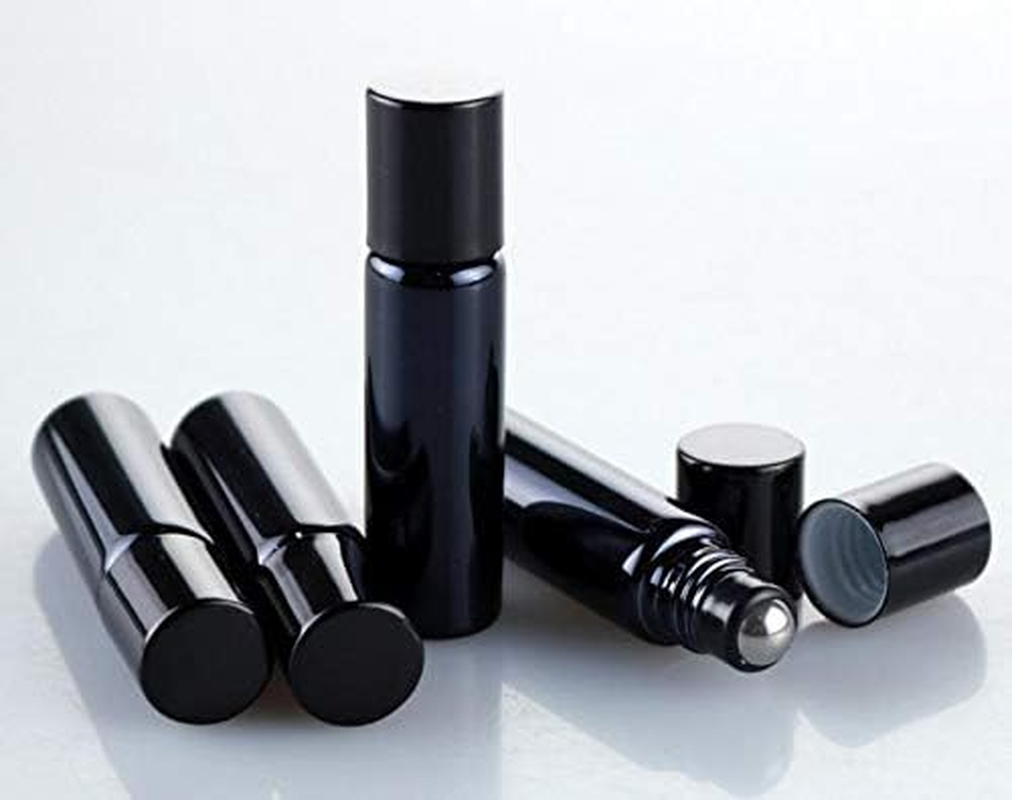 6PCS 5Ml Upscale Glass Roll-On Bottles with Lid and Stainless Steel Roller Ball Empty Refillable Essential Oil Perfume Liquids Roller Bottles Vial Portable Container Pot Jar (Black) image number 4