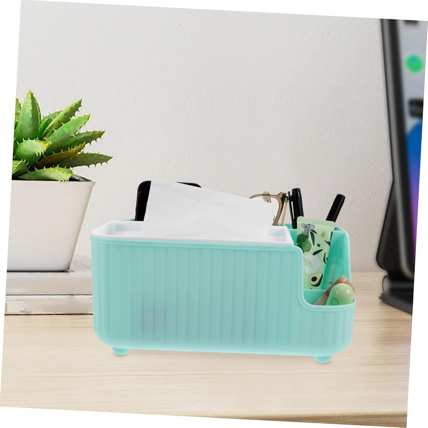 Tissue Box Cover Remote Control Holder Multifunctional Facial Tissue Holder for Living Desk and Makeup Brush Organizer for Home Office and Daily Use image number 5