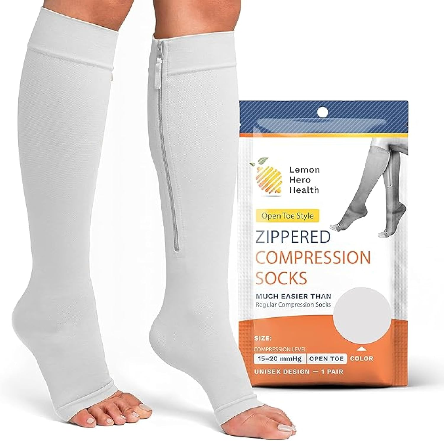 Zipper Compression Socks 15-20Mmhg with Zip Guard Skin Protection & Open Toe Medical Zippered Compression Socks for Men Women