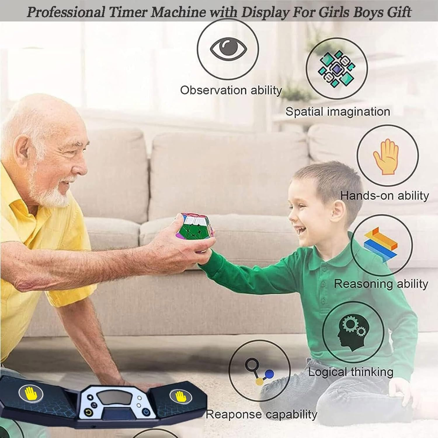 Cube Timer Clock, Speed Cube Timer for Stack Competitions & Speed Races, Automatic Hand-Touch Control, Professional Display Timer for Puzzle Enthusiasts image number 5