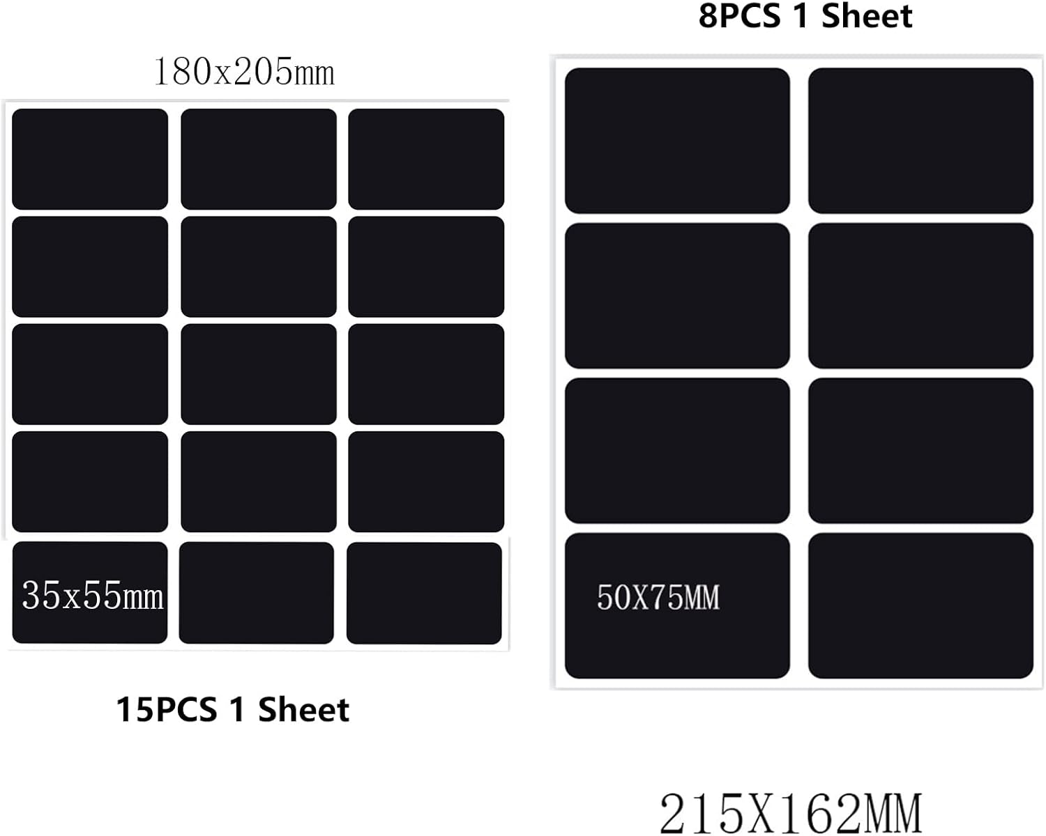 230PCS Chalkboard Labels 2 Size Reusable Waterproof Chalk Sticker Labels with 1 Chalk Liquid Marker for Jar Storage Bins Bottle Craft Kitchen Pantry Office, Rectangle Black (35X55Mm, 50X75MM) image number 2