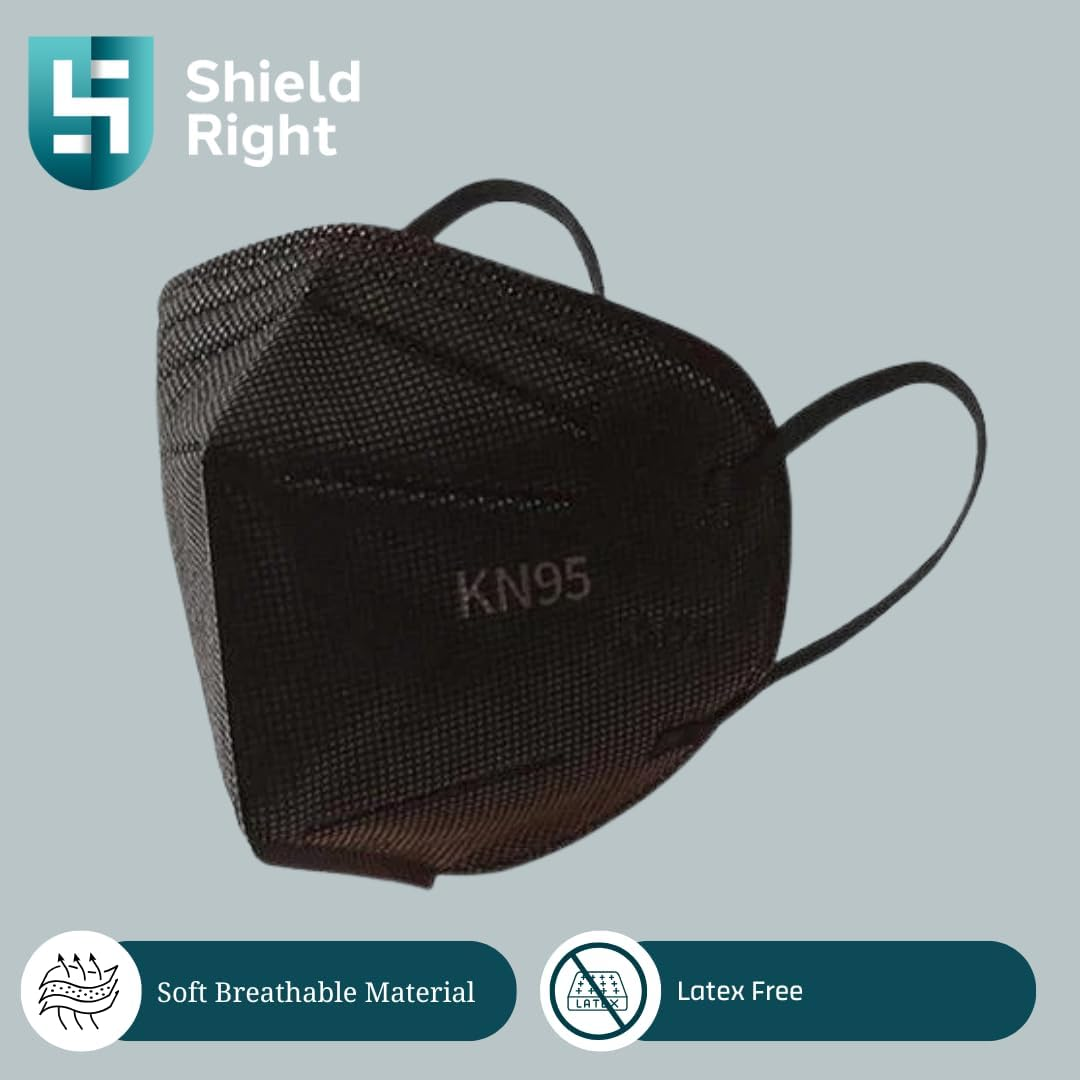 Shield Right KN95 Face Masks 10 Pack &ndash; Individually Wrapped 5-Ply Disposable Masks | N95 P2 Equivalent | Black or White | Comfortable, Breathable, Latex-Free image number 2
