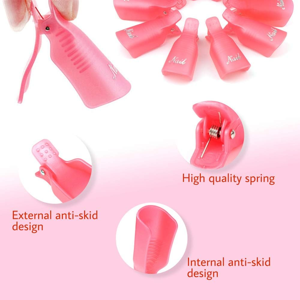 Hanyousheng Acrylic Gel Polish Clips, Nail Clip Nail Art Gel Polish Remover Plastic, 10 PCS, Pink image number 1