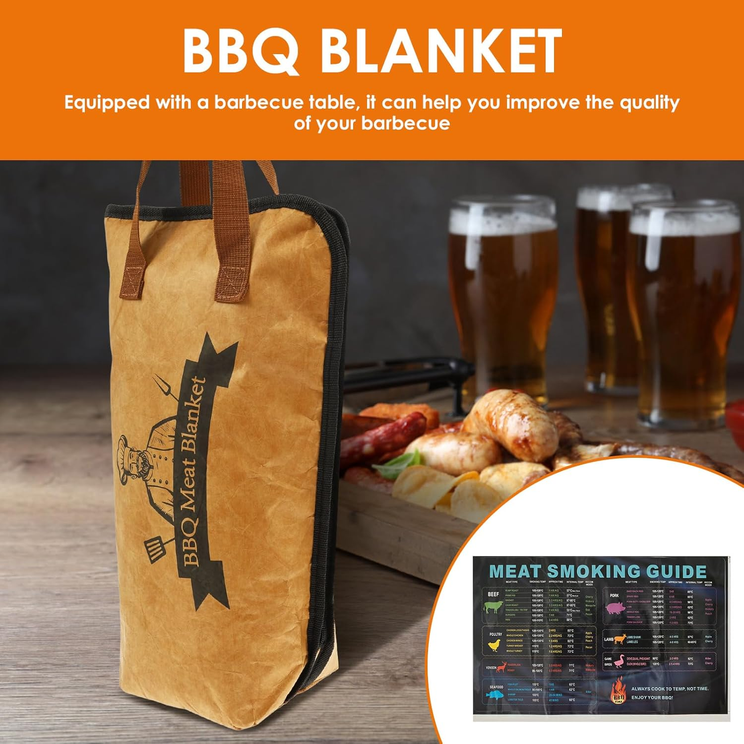 2Pcs BBQ Blanket for Resting Meat, 21In+15In Meat Insulated Resting Bag with Grilling Guide, Reusable 5 Layer Smoker Meat Resting Blanket, Heat Resistant Grilling Meat Insulated Bag for Most Kitchen image number 5