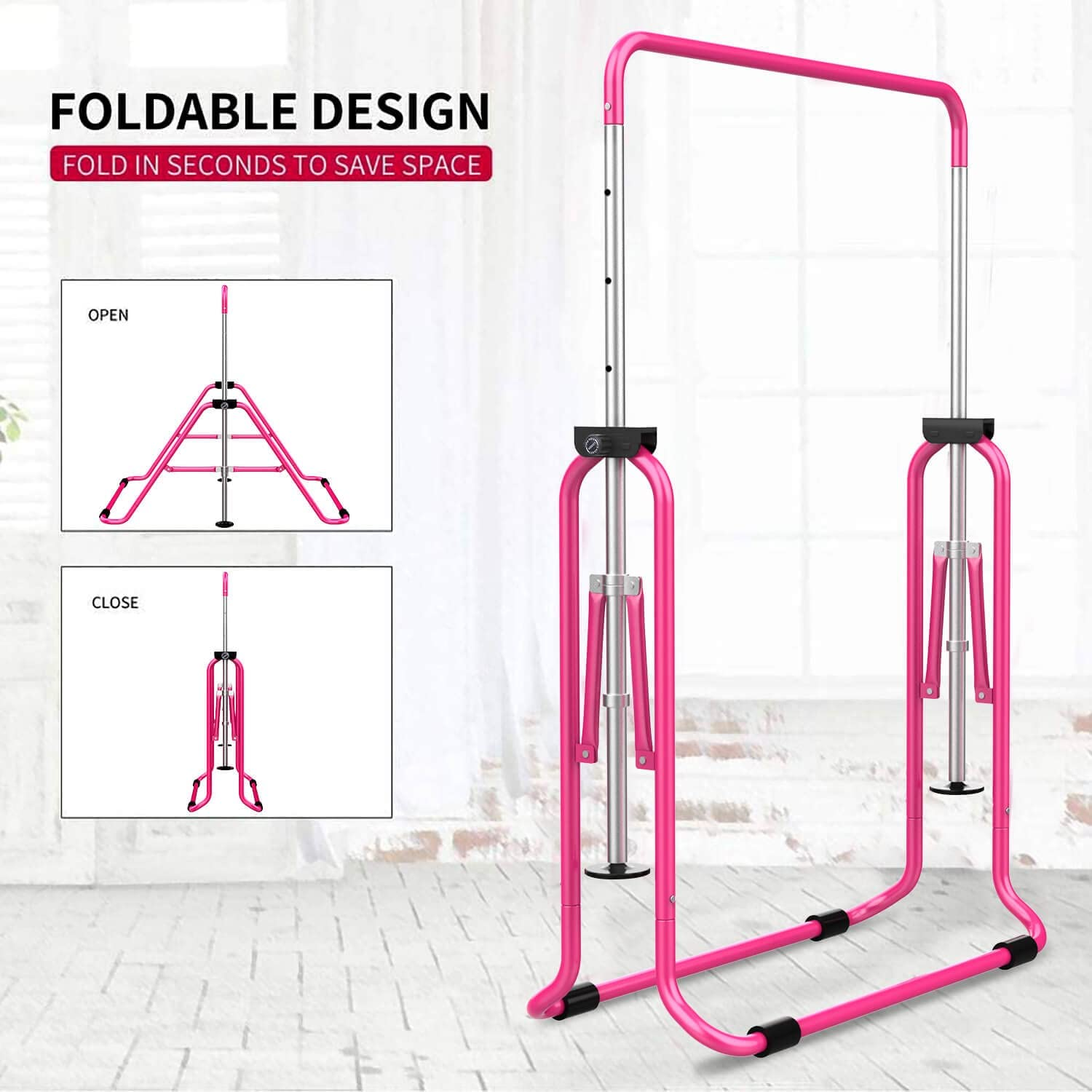 Tepemccu Expandable Gymnastics Bars Adjustable Height Gymnastic Horizontal Bars Junior Training Bar Children Folding Training Monkey Bars for Kids image number 1