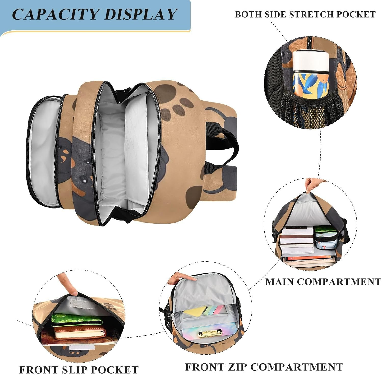 RPLIFE Cute Dachshund Dogs Backpack Kid, Cute Backpack for Kids, Kid Backpack for Travel, Cute Dachshund Dogs, One Size, Traditional Backpacks image number 5