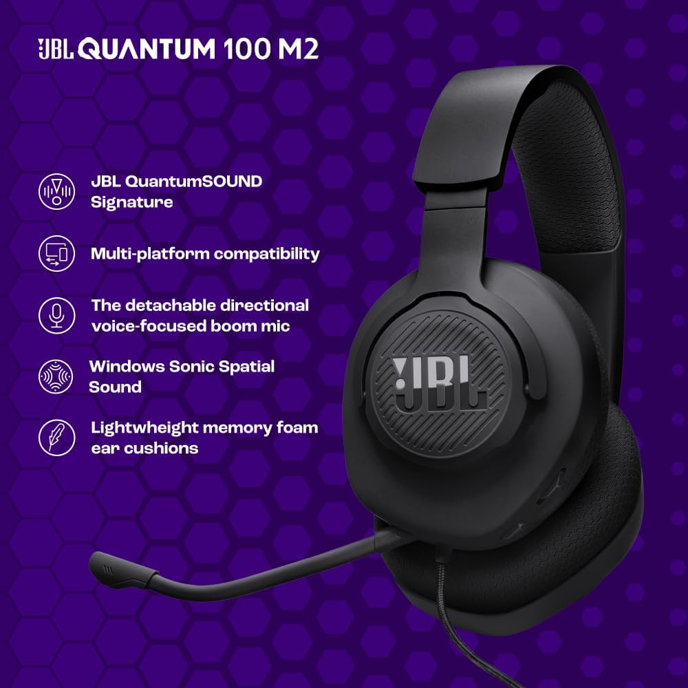 JBL Quantum 100M2 - Wired Over-Ear Gaming Headset with Detachable Mic and Mute Option - Black image number 4