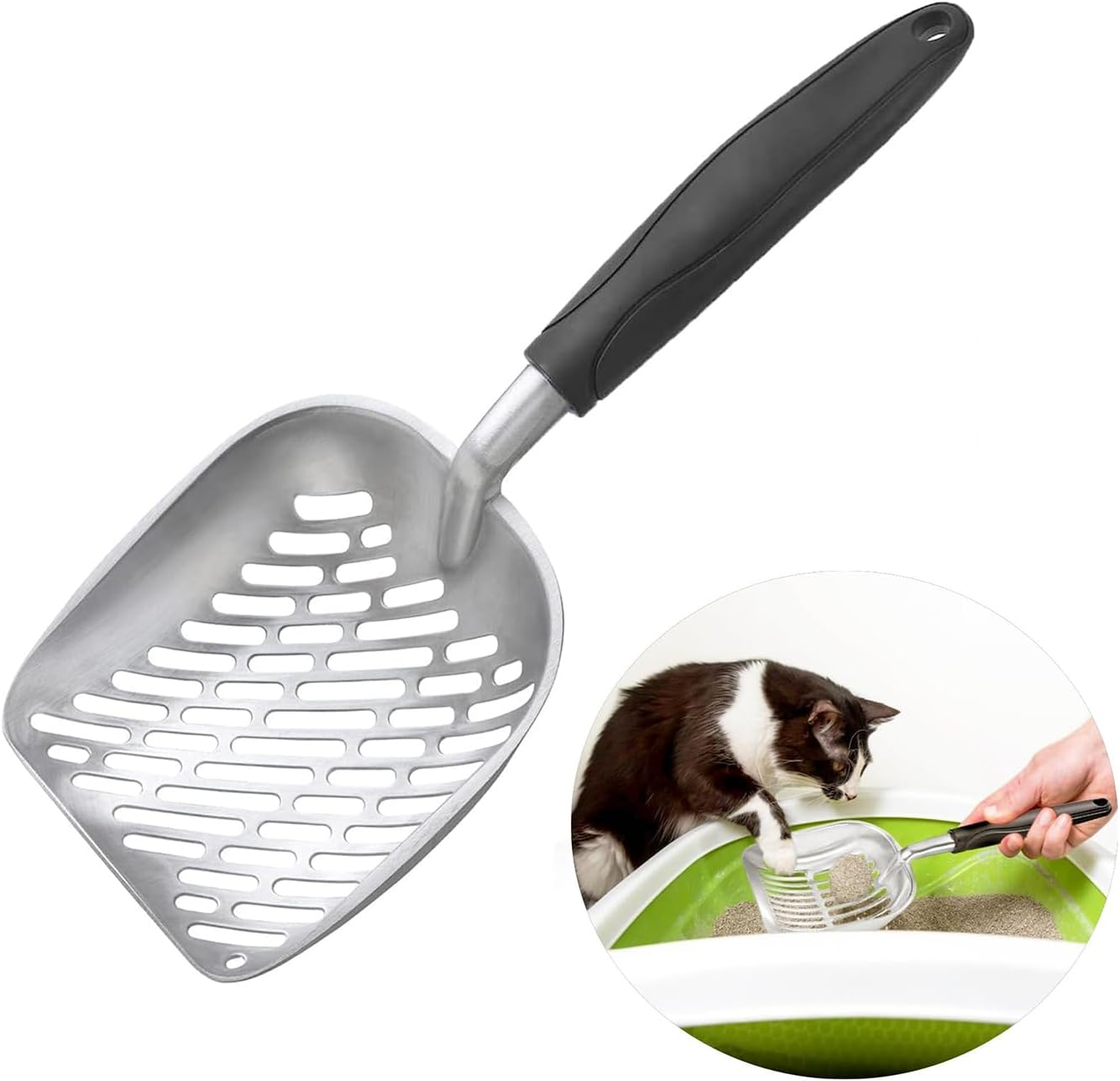Cat Litter Scoop, Cat Litter Scoop, Metal Scooper, Aluminum Alloy Sifter, Kitty Metal Scooper, Deep Shovel, Long Handle, Poop Sifting, Kitten Pooper Lifter, Durable, for Litter Box, Aluminum