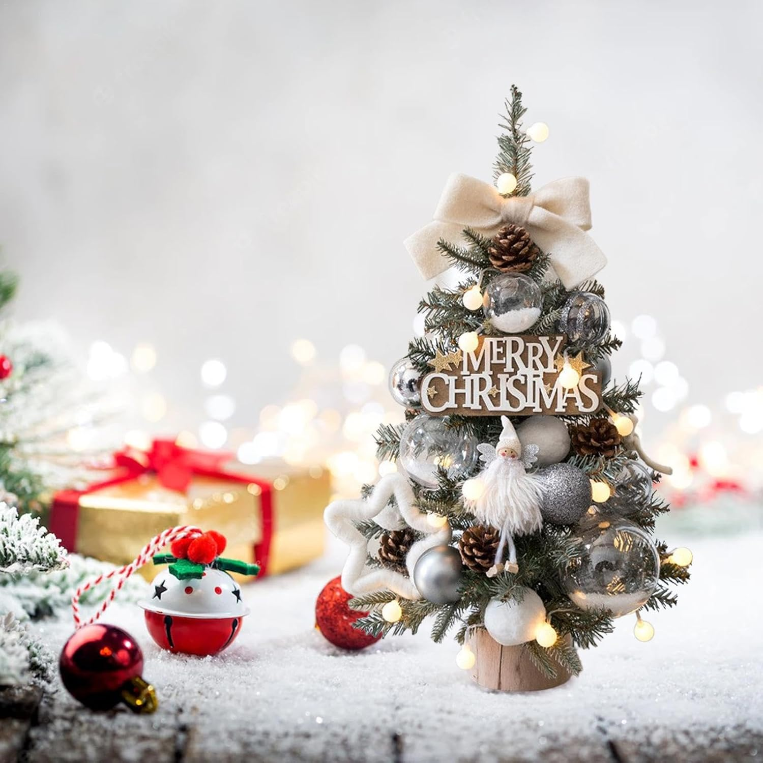 Christmas Tree with Lights - 18-Inch Portable Table Ornaments Christmas Trees - Christmas Table Centerpieces, Reusable Happy Christmas Decoration Set for Desks image number 3