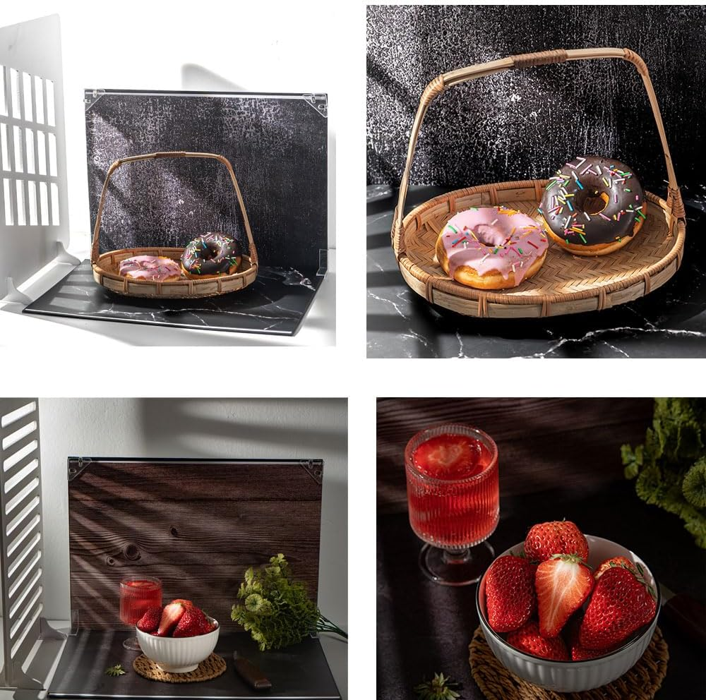 10Pcs 20Patterns Small Product Photography Backdrops Kit Photo Background Food Photography Backdrop Board with Shadow Props and Carrying Bag (16.5X11.7Inch) image number 1