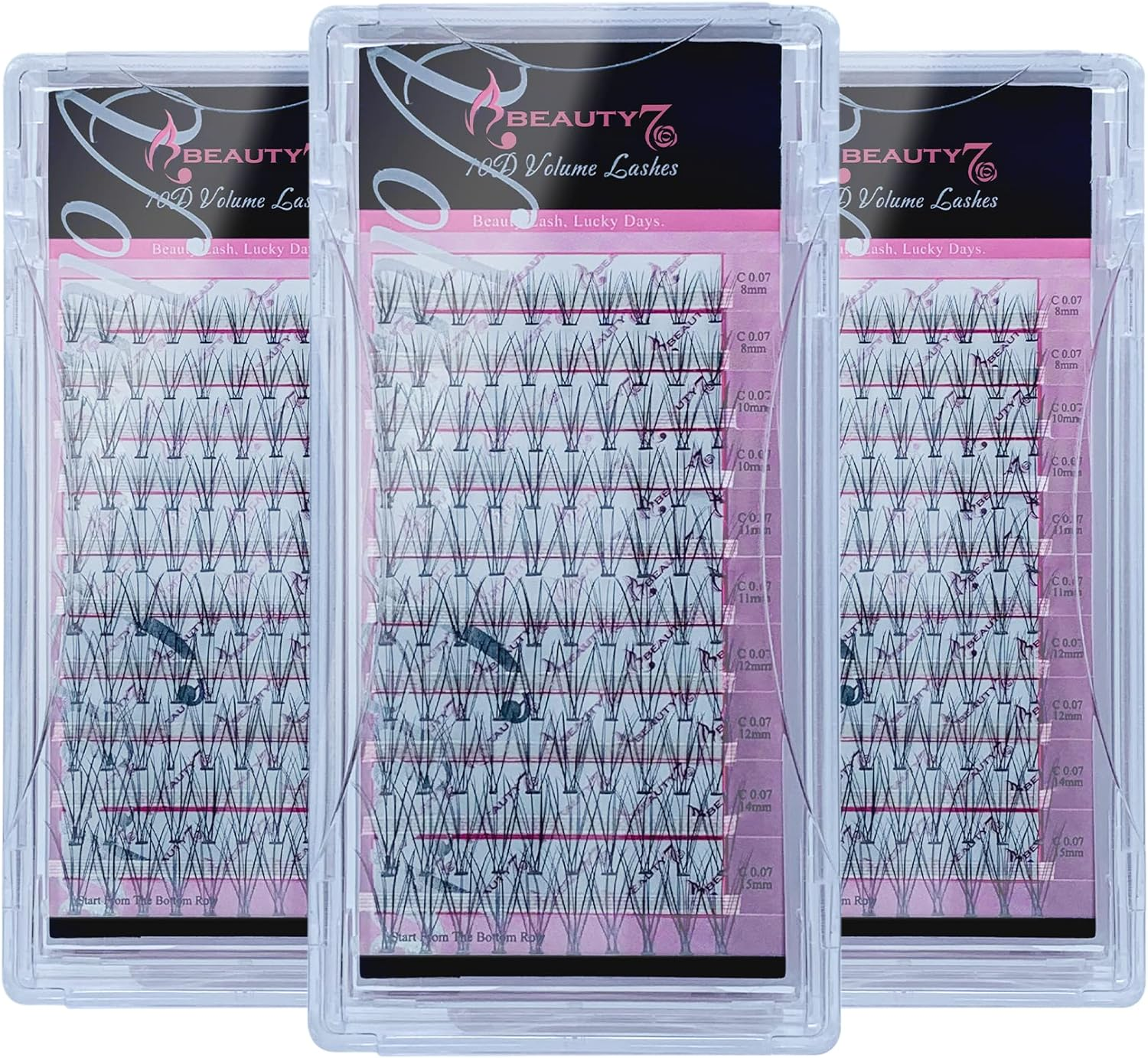 Beauty7 3 Boxes Premade Fans Eyelash Extensions 10D C Curl Volume Lashes Wide Stem Synthetic Mink Individual Fans Lashes for Eyelash Extensions 0.07Mm Thickness / 8-15Mm Length 100 Fans/Box image number 3