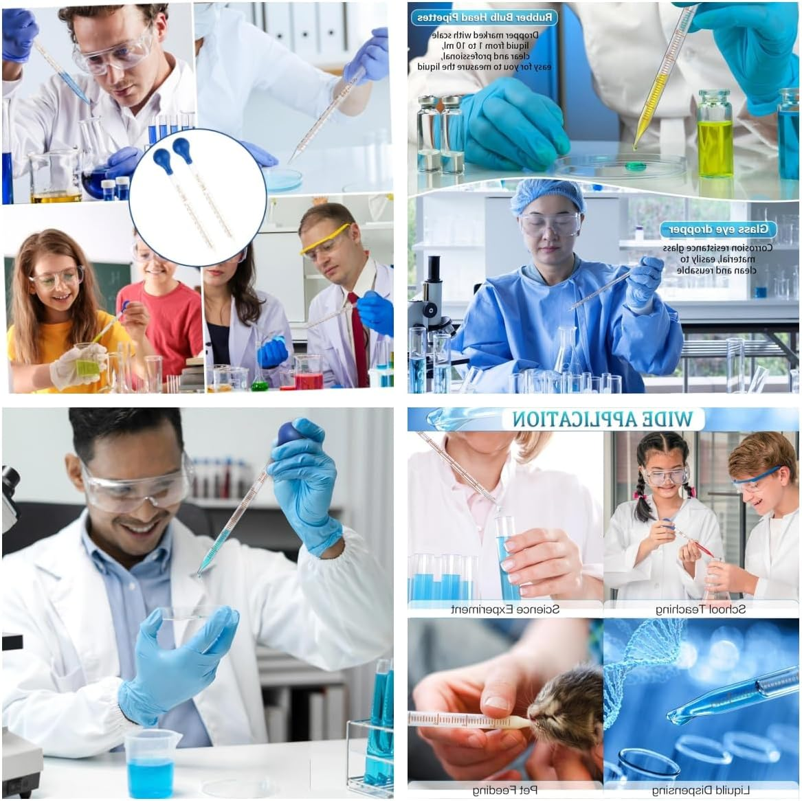 Beiqilian 6 Pieces Glass Pipettes Graduated Dropper, 5Ml/10Ml Glass Pipettes Graduated Dropper,Long Glass Pipette Dropper with 6 Rubber Caps and 1 Pcs Droppers Brush,Used to Transfer Liquids image number 5