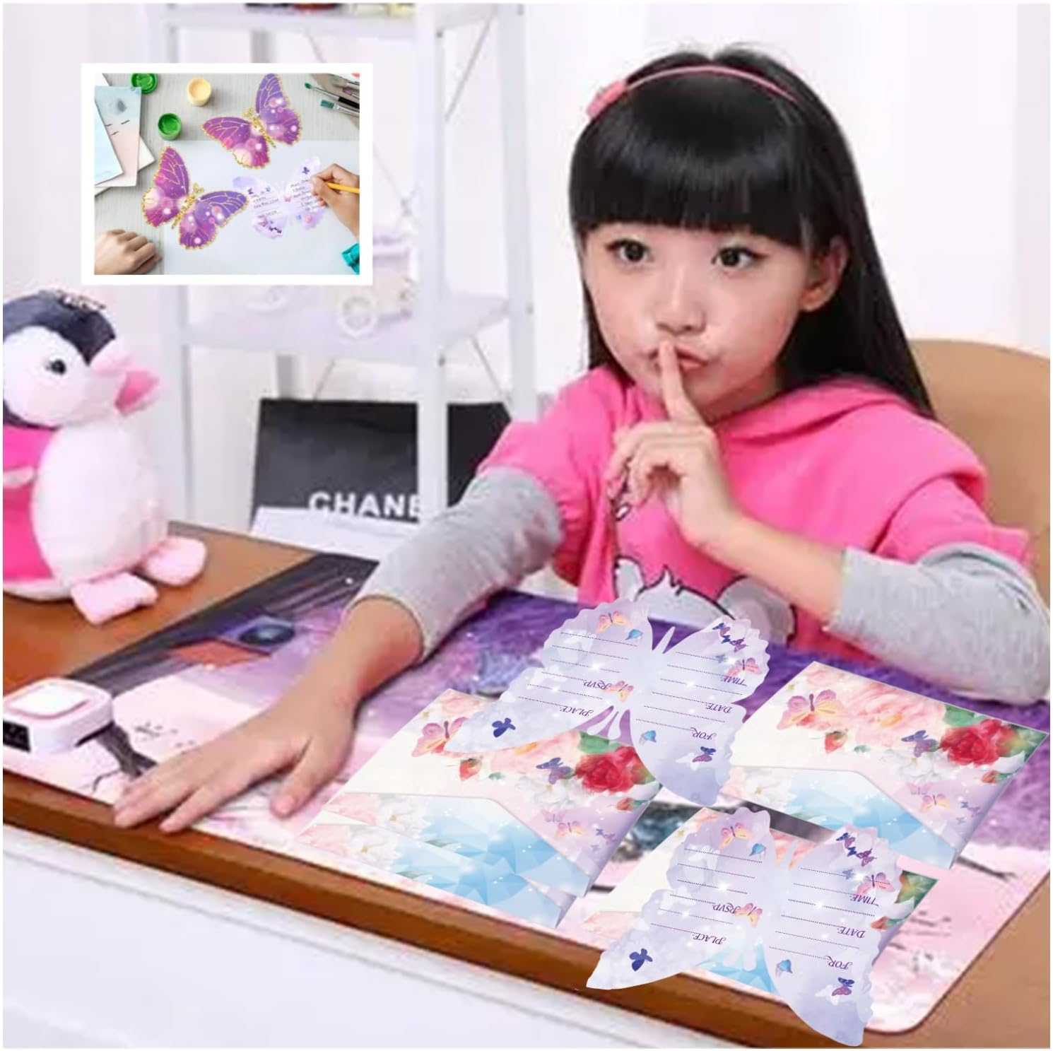 Taicols Birthday Invitations with Envelopes, 12 Set Butterfly Party Invitations with Envelopes Stickers for Party Supplies, Blank Birthday Invites Card, Fill in the Blank Invites Birthday Invitations image number 4