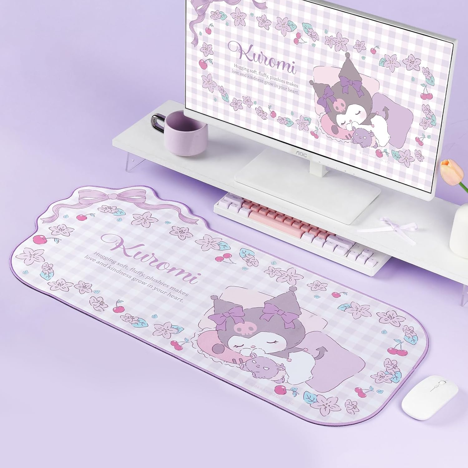 Kuitmor Kawaii Anime Mouse Pad Cute Gaming Mouse Pad,Non-Slip Waterproof Desk Mat for Keyboard,Durable Large Extended Mouse Pad with Bowknot Edge for Office Gaming - KLM Flower Dream image number 2