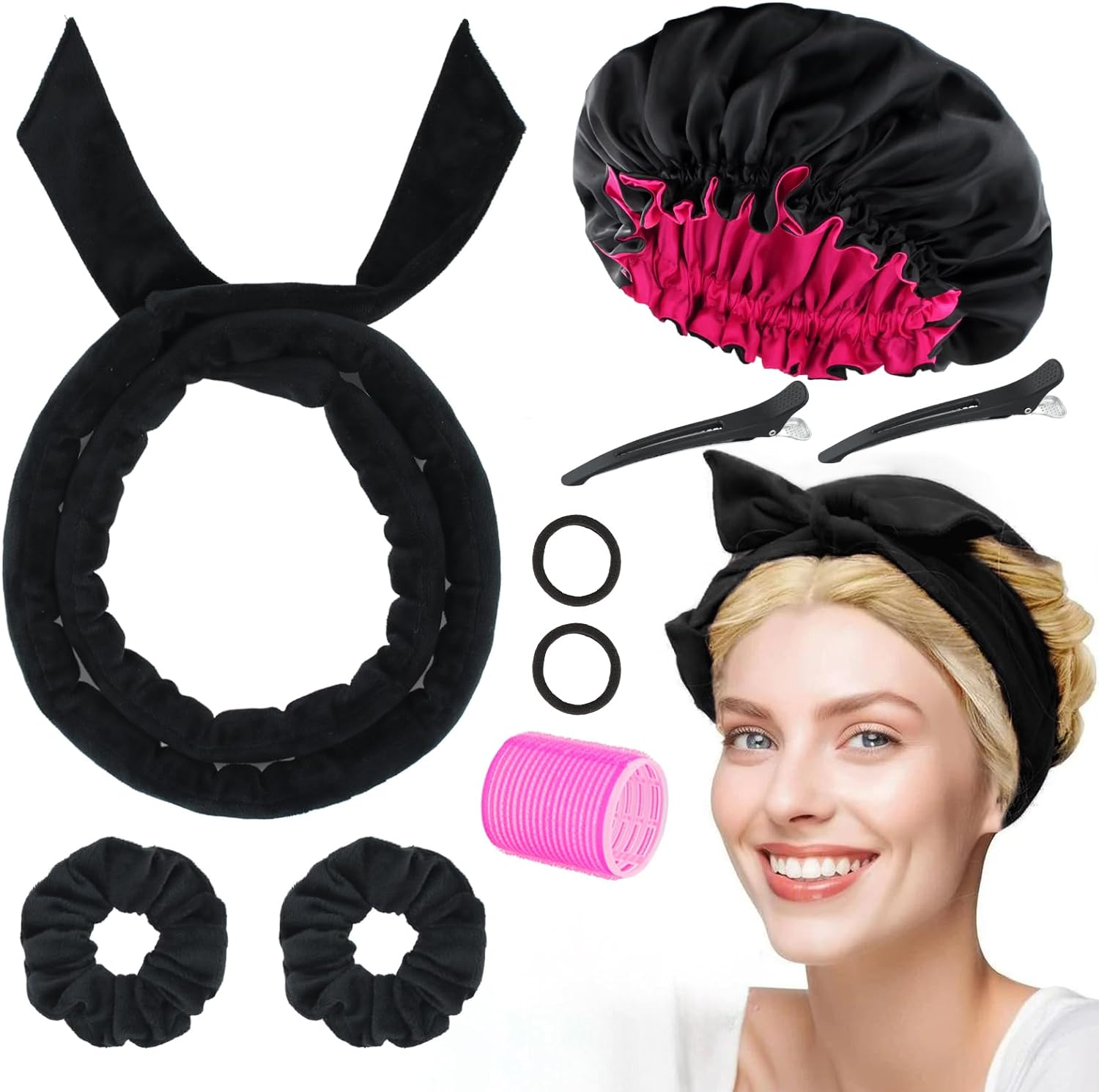 9 PCS Heatless Curlers Headband Set, Velour Heatless Curls, Soft and Comfortable Heatless Hair Curlers, Hair Curlers No Heat for Short & Long Hair (Purple, 9Pcs)