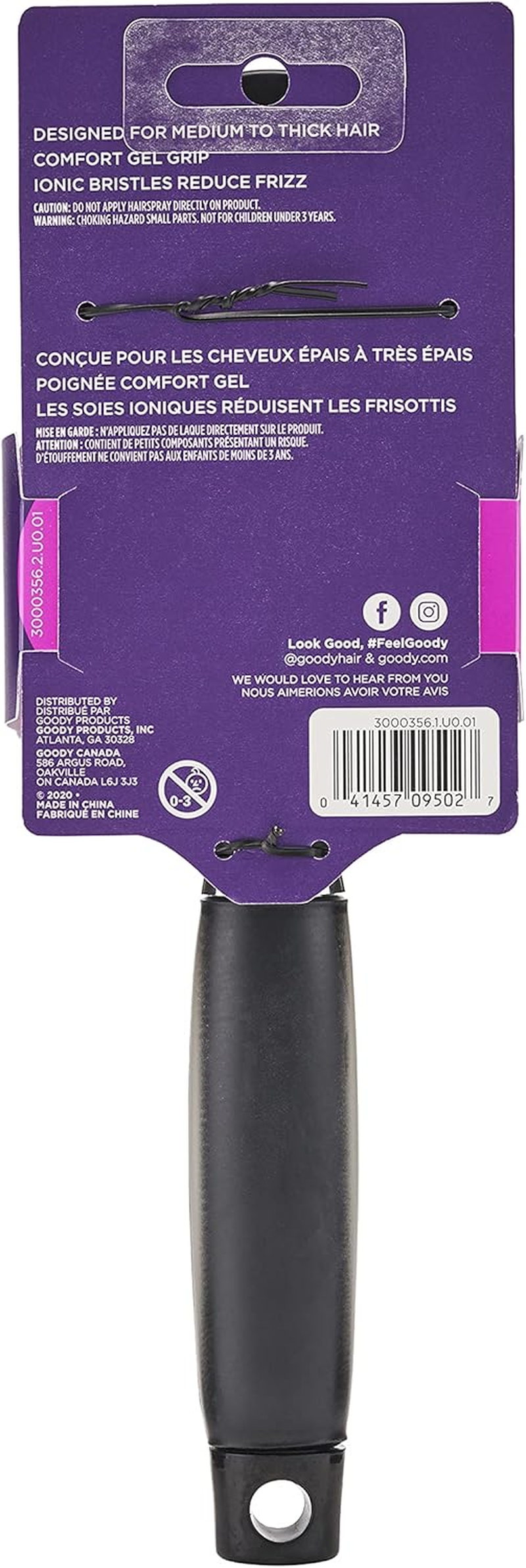 Goody Oval Hair Brush with Gelous Grip - for All Hair Types - Ion Infused Bristles for Frizz-Free and Glossy Styling - Pain-Free Hair Accessories for Women, Men, Boys, and Girls - Black image number 6