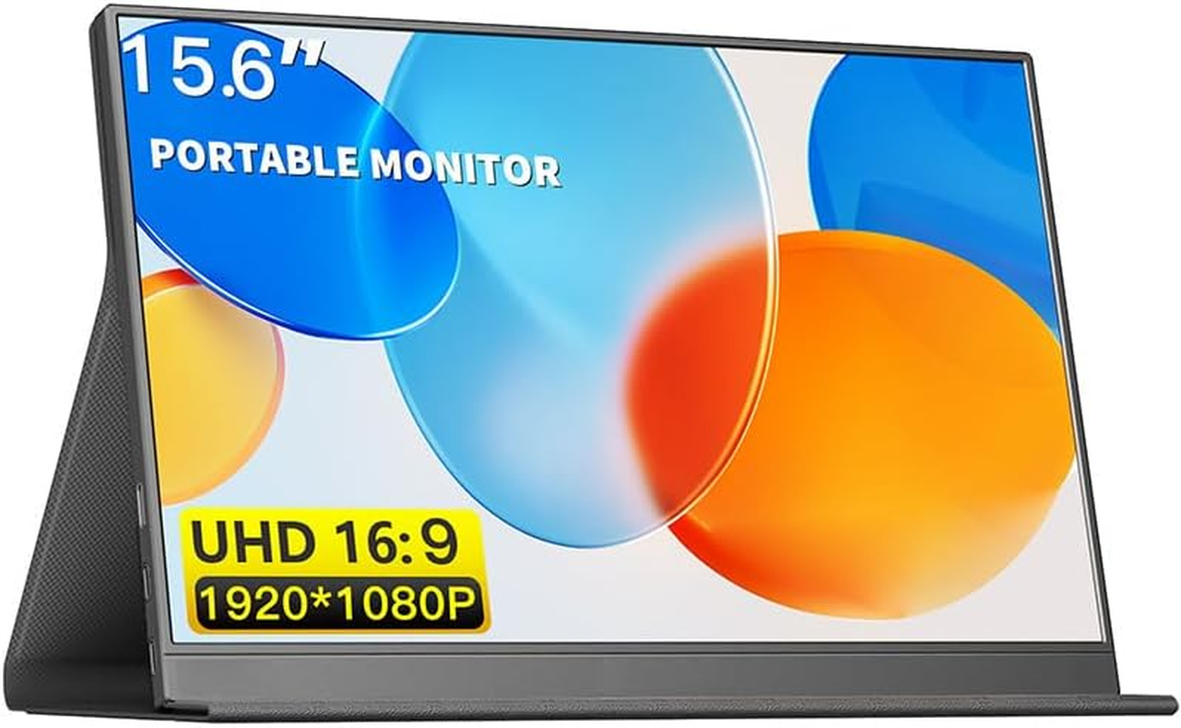 15.6 Inch Portable Monitor, 1080P Portable 15.6 Inch USB C Laptop Screen Extender with PU Leather Cover, Travel Touch Screen for Gaming, Business Presentations, Mirror and Split Screen Modes, Black image number 1