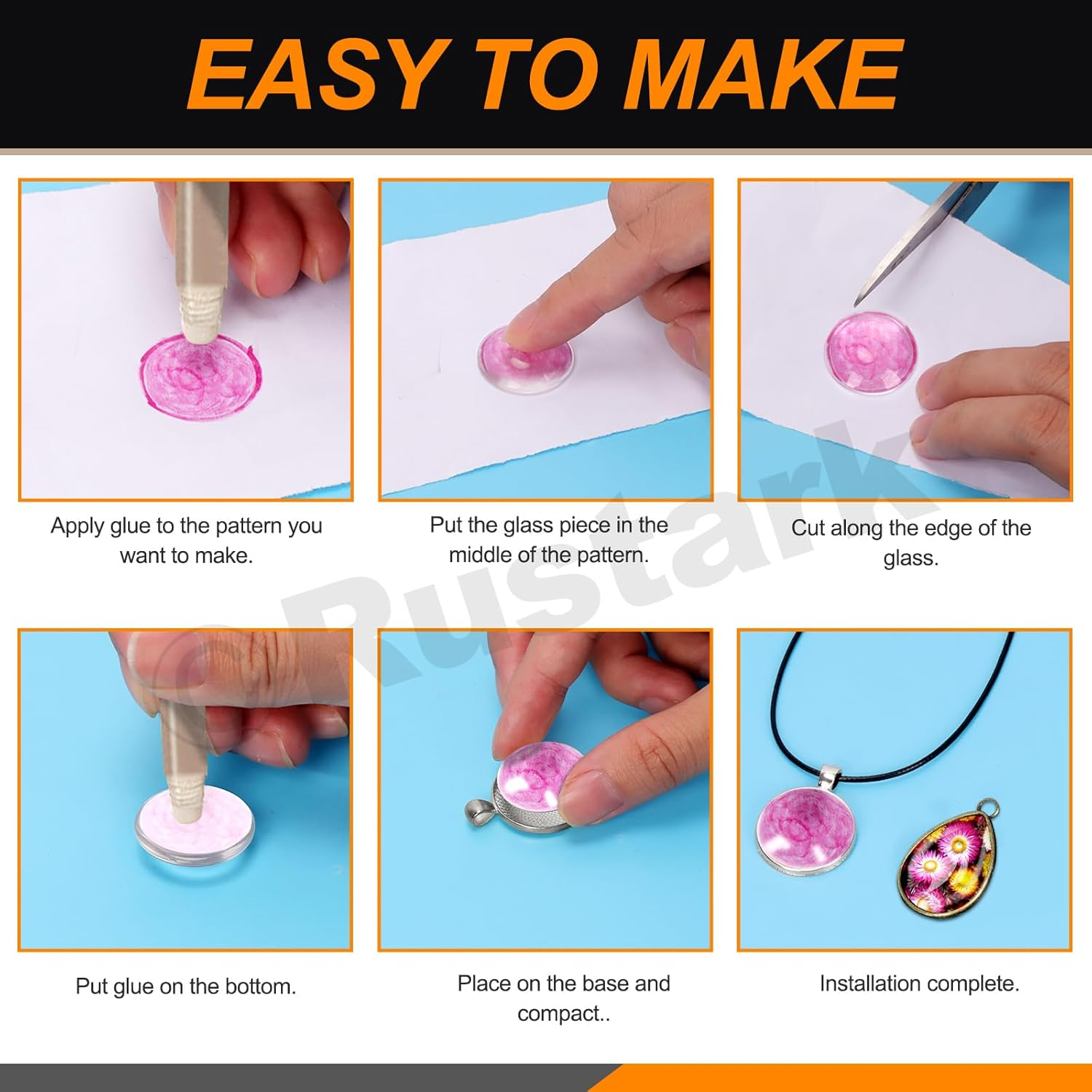 Rustark 100Pcs 5 Styles Pendant Trays Assortment Kit round Pendants Trays Set with Clear Glass Cabochon for Jewelry Making Crafting DIY Making image number 6