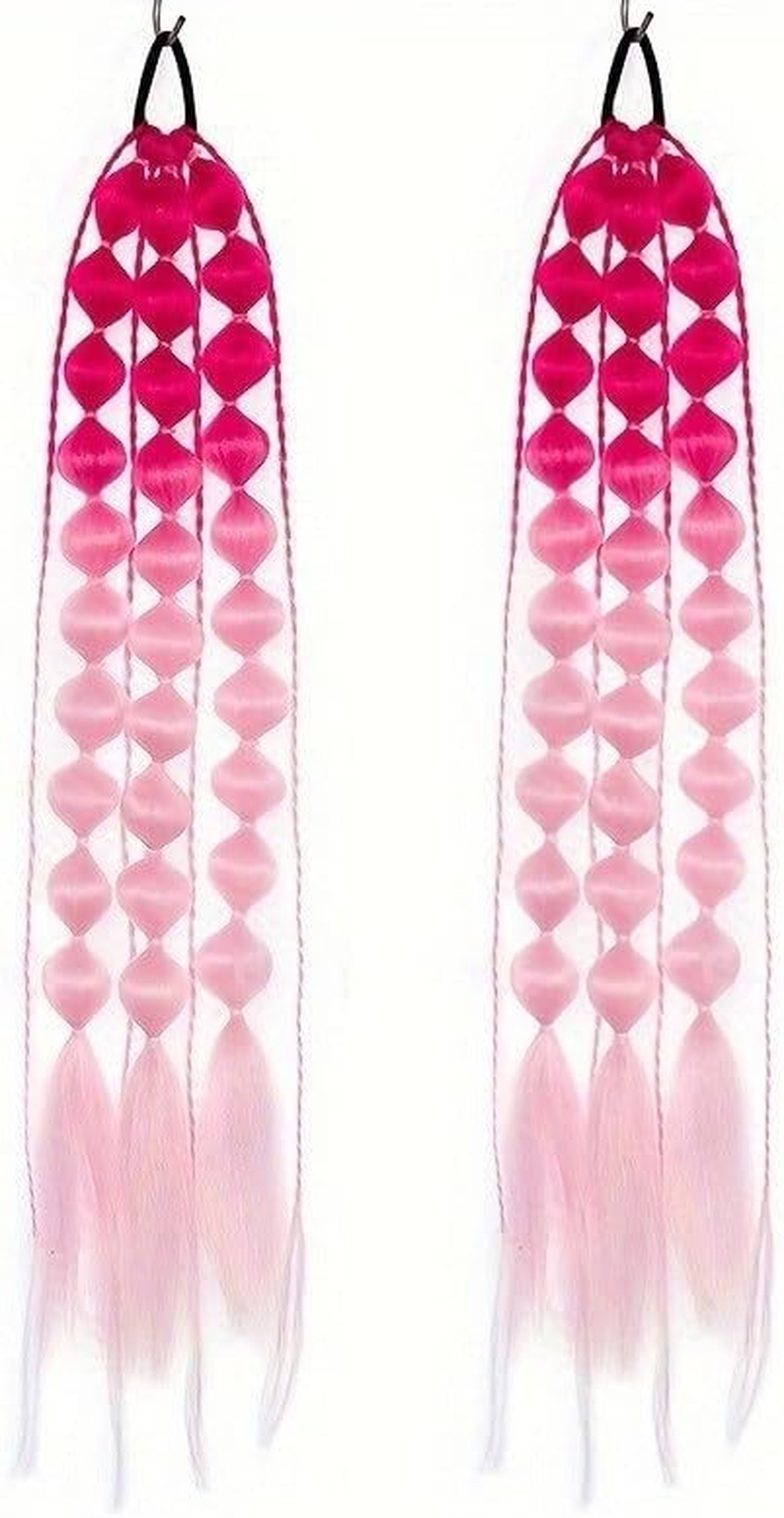 2 PACK Colorful Hair Extensions, POIUNA Upgrade 24" Long Braiding Hair Hair Extensions Braid Synthetic Fiber Hair for Women Girl Bubble Braid (Pink)