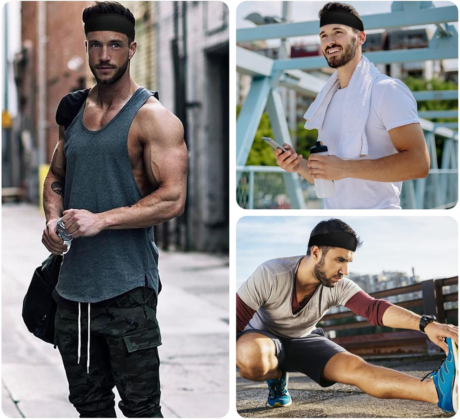 Sports Headband for Men, JOMWEN Moisture Wicking Breathable Sweatband, Reused & Washed Headband Sweat Bands for Running Cycling Yoga Fitness Workout