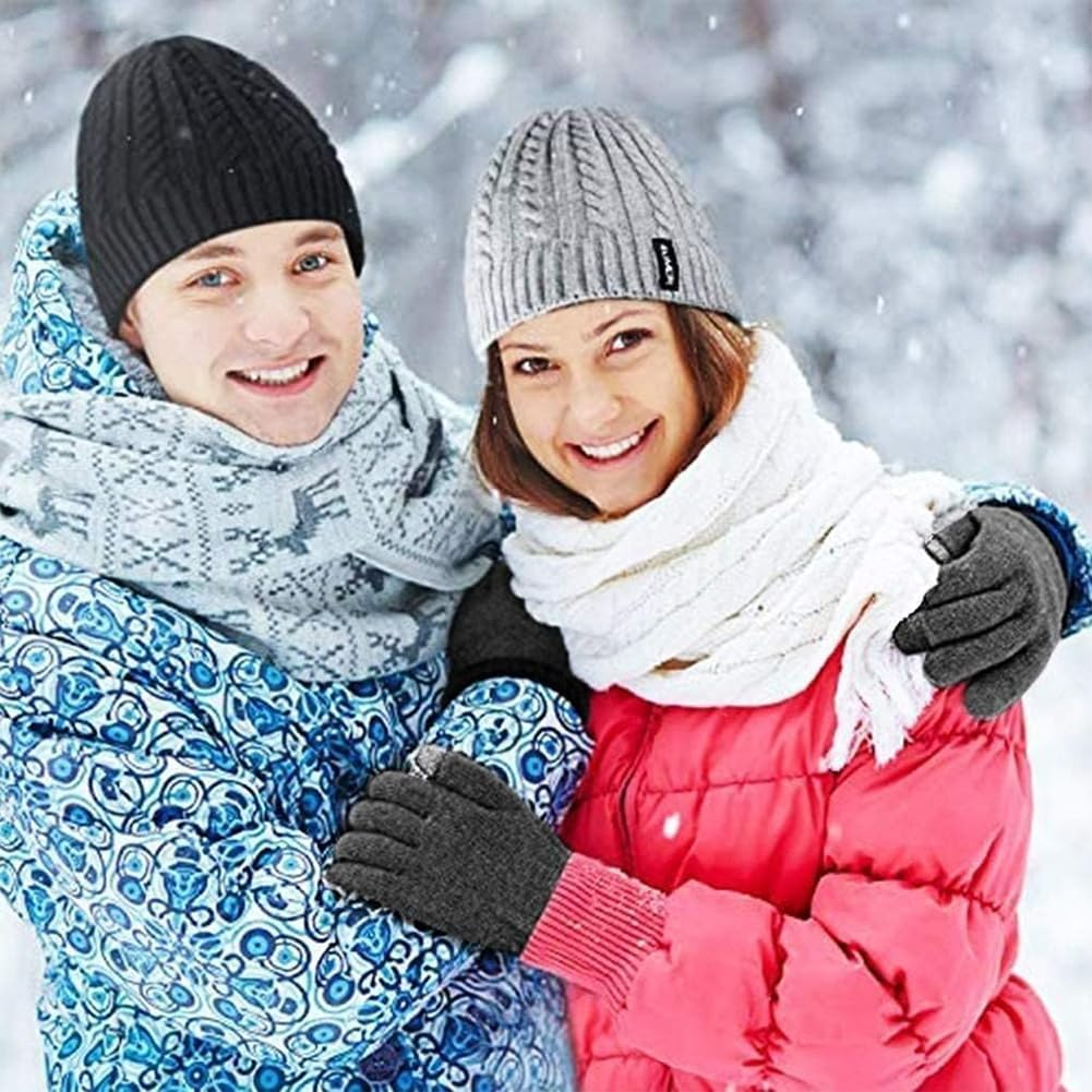 3 Pack Winter Gloves for Men Women, Aufondof Upgraded Thicken Touch Screen Anti-Slip Warm Gloves - Thermal Soft Fleece Knit Lining, Elastic Cuff