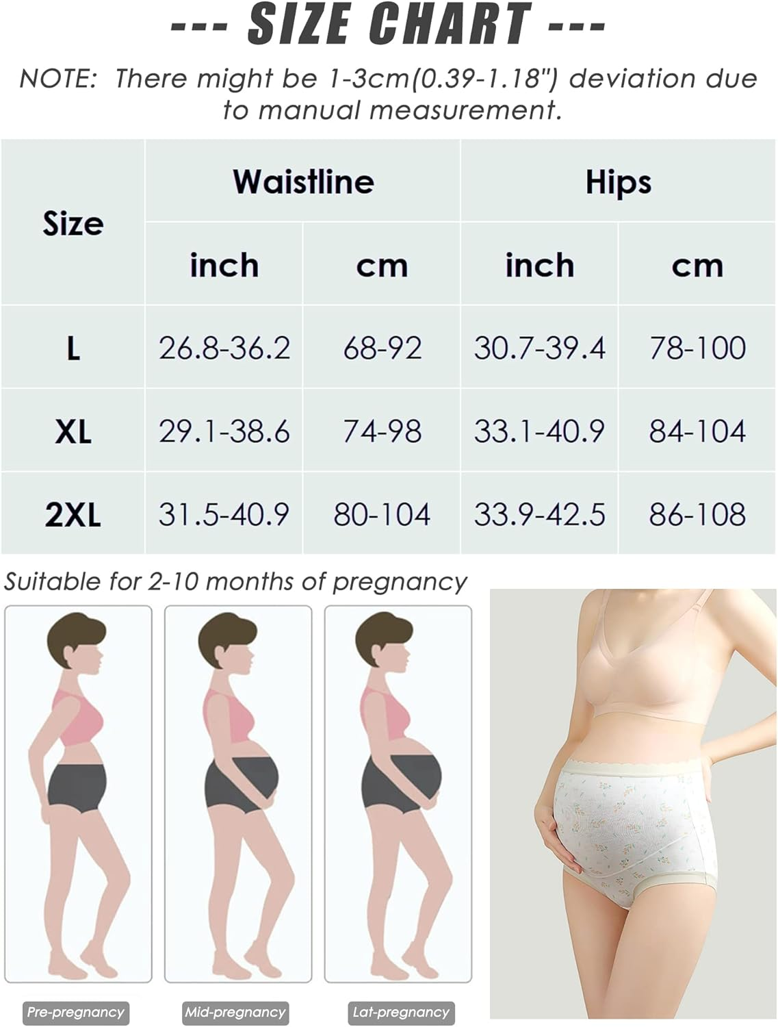 KEOYA Women'S over Bump High Waisted Maternity Underwear Cotton Stretch Pregnancy Panties Full Coverage Soft Briefs 3 Pack image number 3