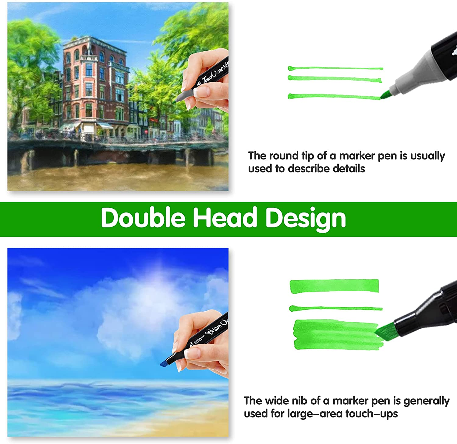 120 Colors Dual Tips Art Twin Sketch Markers,Pioghax Permanent Alcohol Brush Markers Set Coloring Art Markers with Case for Sketching, Adult Coloring Books and Illustration&hellip; image number 3