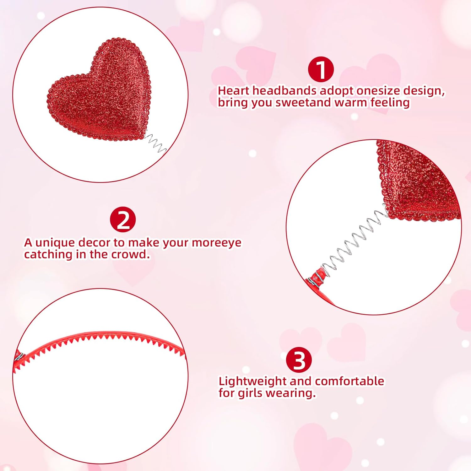 Red Heart Headband, Valentine'S Day Heart Headband, Cupid, Hair Band Heart Red Accessories, Glitter Hearts Headband, Cupid Costume Women, Heart Queen Head, for Fancy Dress Party, Valentine'S Party image number 4