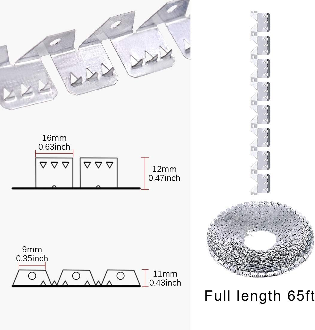 Swpeet 65 Feet Flexible Metal Tack Strip Three-Tooth Upholstery Curve Ease Grip for Furniture, Chairs, Sofa Finish Edges on Curved Arms, Wingback or Arched Portion of Chairs