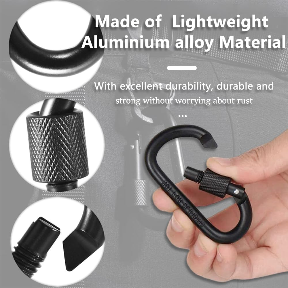 YOFASEN 4PCS Small Black Carabiner Clip - D-Ring Locking Carabiner Clip Heavy Duty with Screw Lock Aluminum Alloy Locking Key Chain Carabiner Clips Hook For, Backpack, Keyring, Hiking image number 4