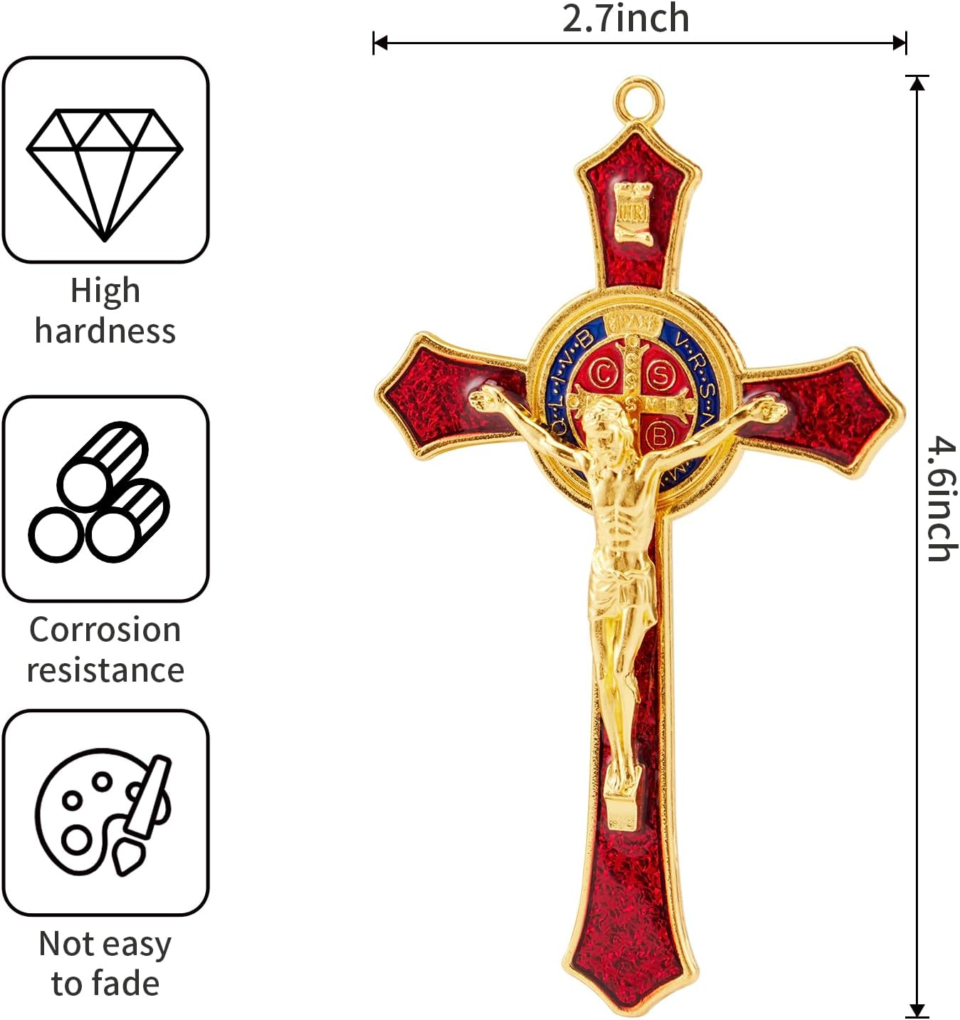 Brilucky St. Benedict Crucifix Wall Cross, Red Enamel Wall Art, 4.7 X 2.7 Inch, Catholic Decor image number 3