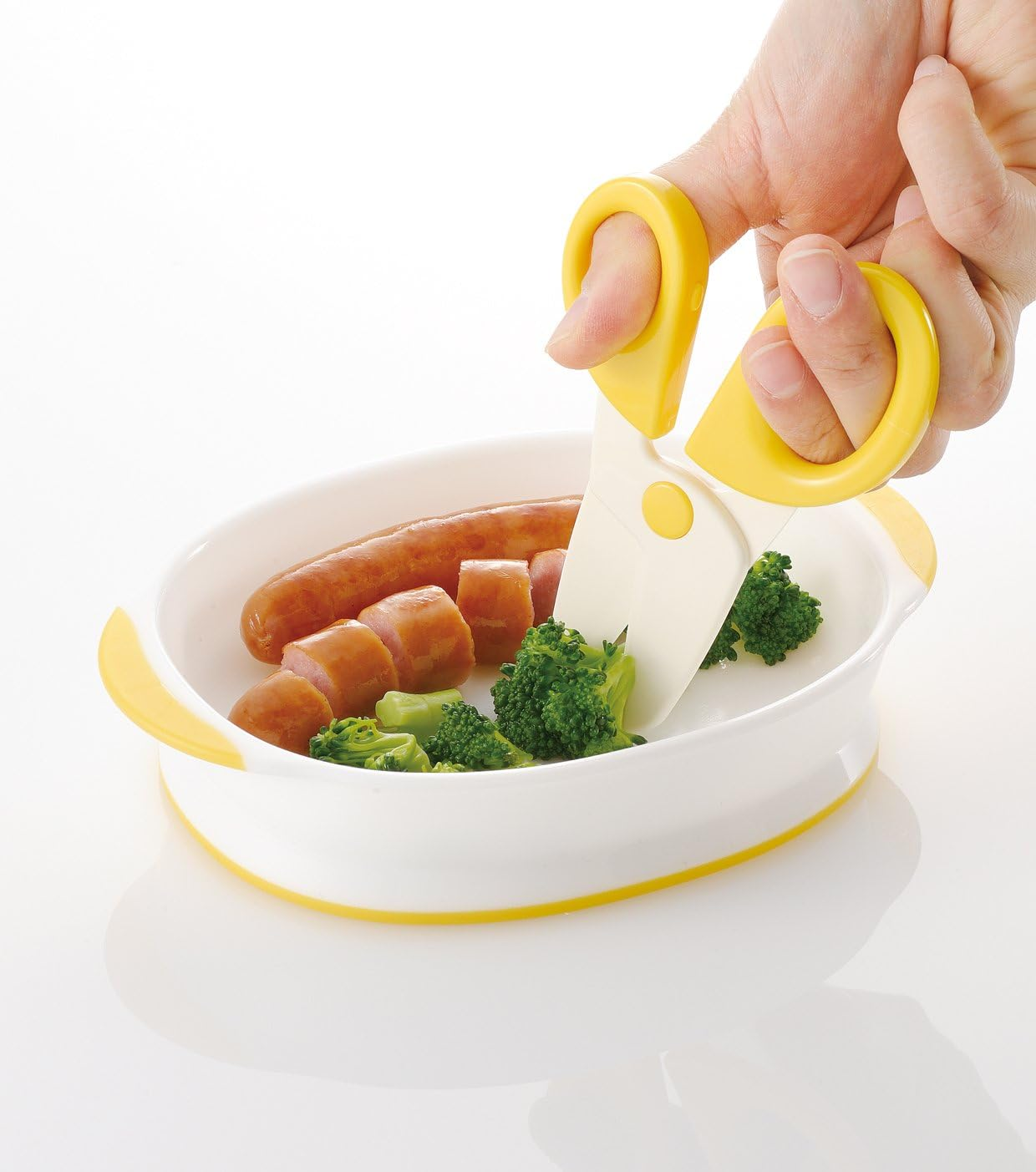 Richell Odekake Lunch-Kun Baby Food Scissors, 2.6 X 0.4 X 4.6 Inches (6.7 X 1.1 X 11.7 Cm), Yellow, Chemical Disinfectable, Case Included image number 2