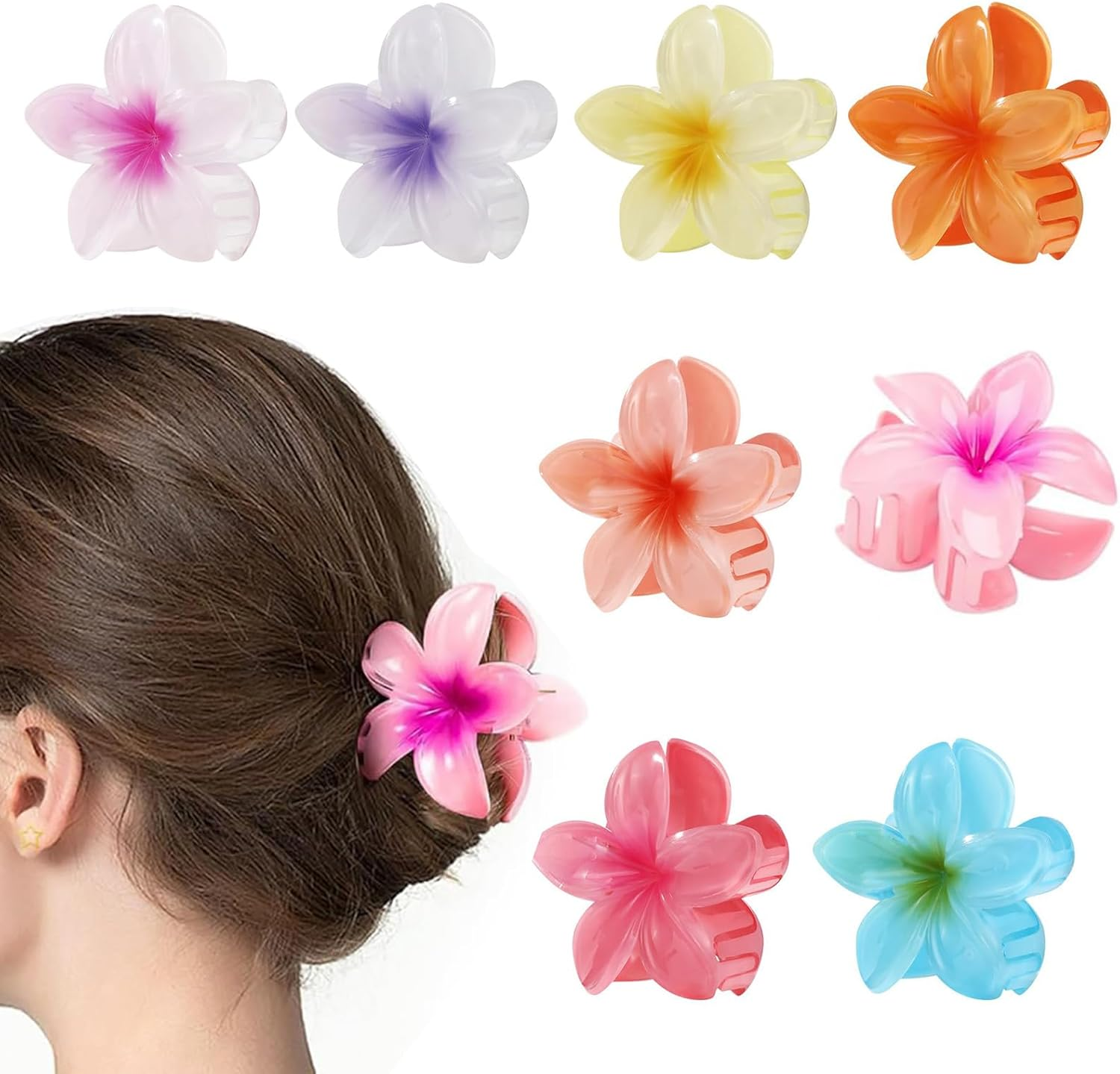 Flower Hair Clips,8 Pcs Color Hair Clips Flower Claw Clips Plumeria Hair Claw Clips Strong Hold Big Hair Claw Clips for Thick/Thin Hair for Women image number 3