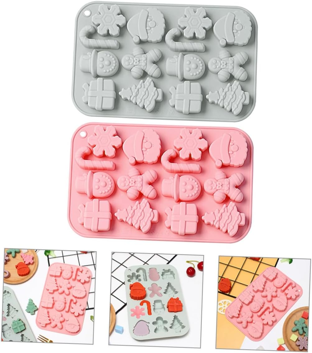2Pcs Christmas Silicone Mold Flexible Candy Mold for Christmas Baking for Food Decorations and Cake Baking image number 1