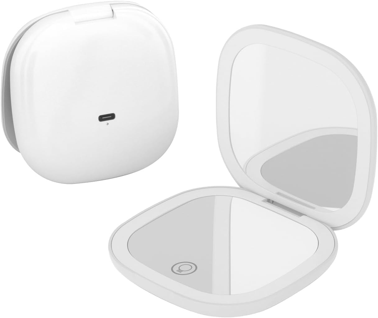 QUMOX 5X Magnifying Lighted Makeup Mirror &ndash; Compact Rechargeable Travel Mirror with LED Light, 3 Color Modes, Dimmable Touch, USB-C Portable Cosmetic Mirror (White)